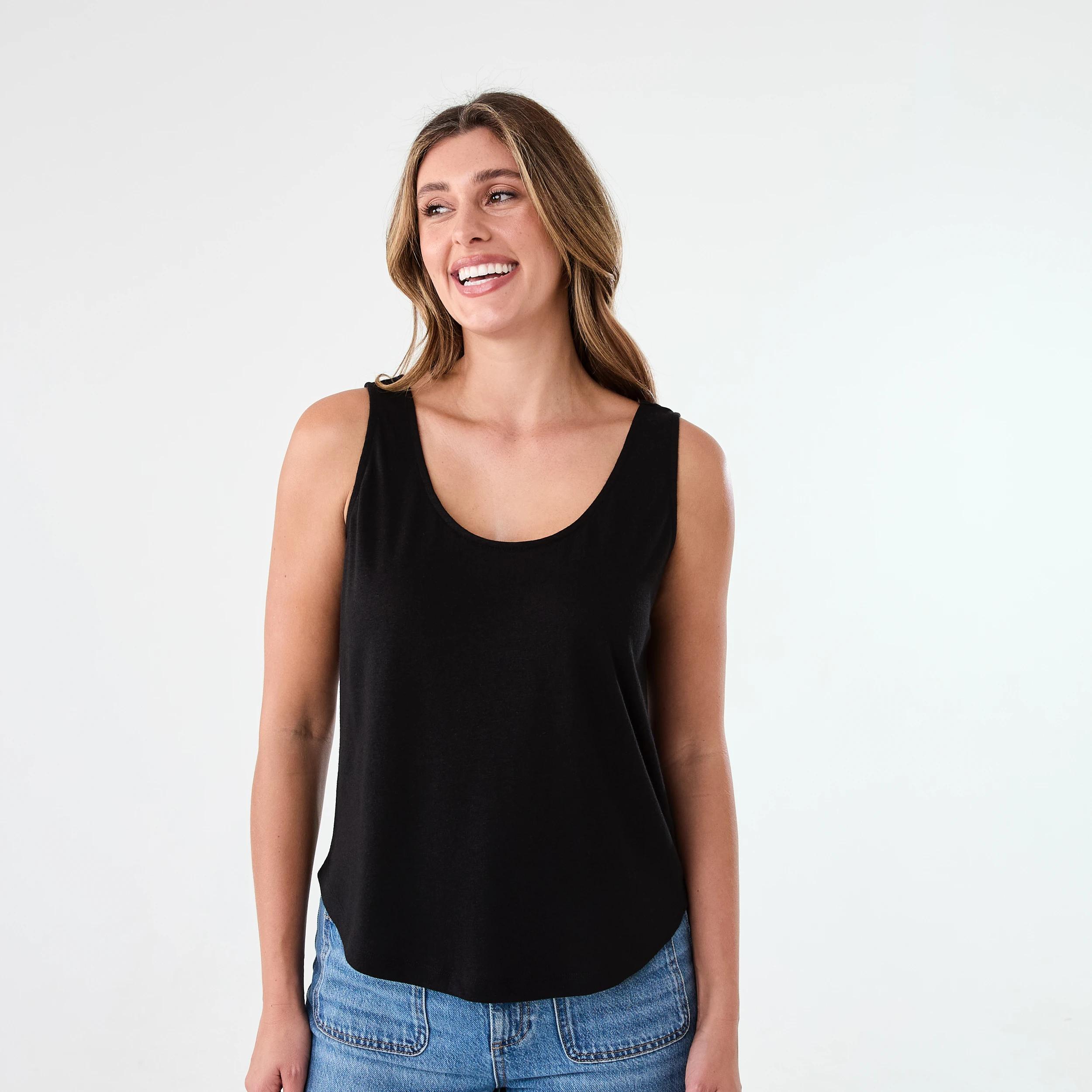 1 Sleeveless Linen Blend Scoop Neck Tank Black, 1 of 5