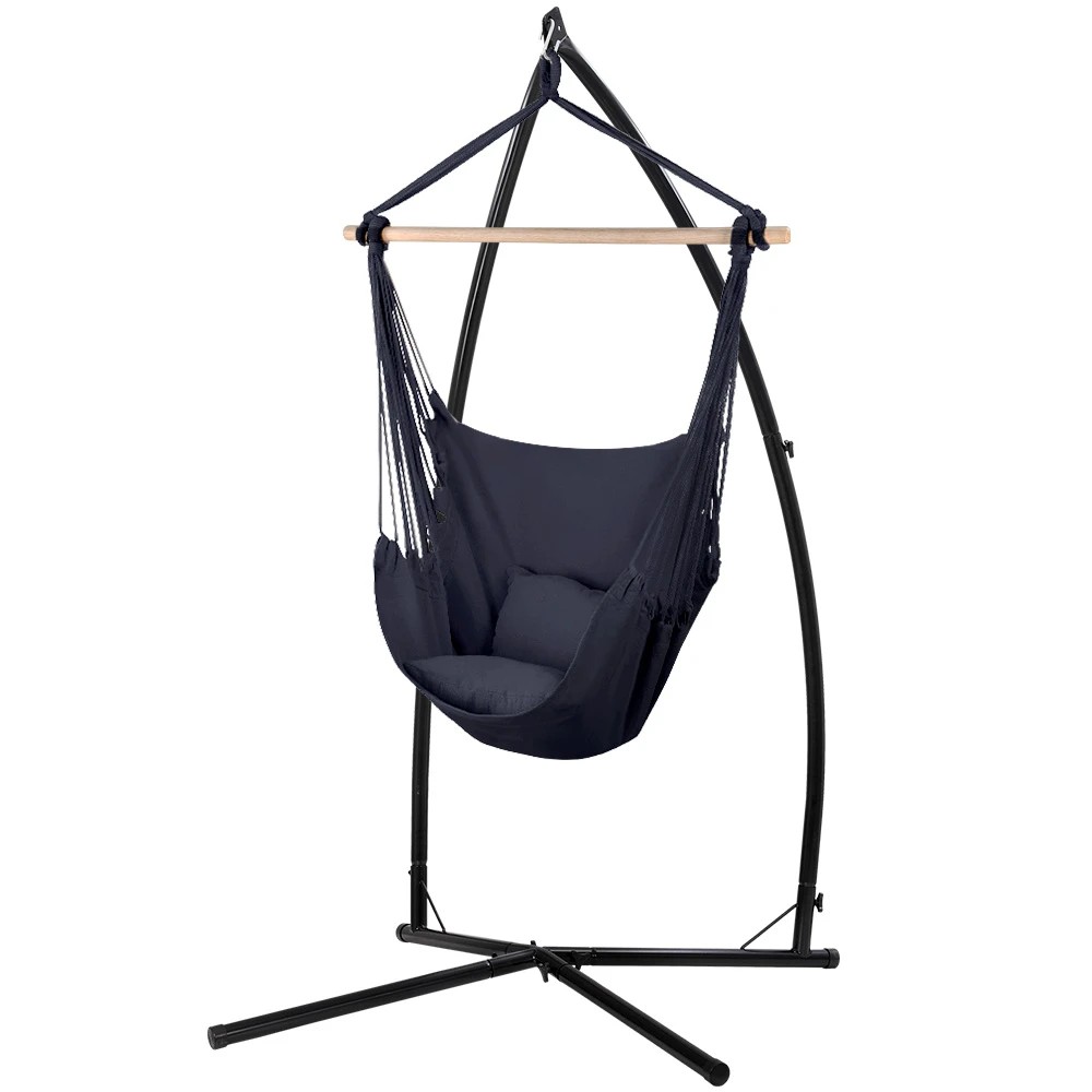 1 Gardeon Hammock Chair Outdoor Camping Hanging with Steel Stand - Grey, 1 of 5