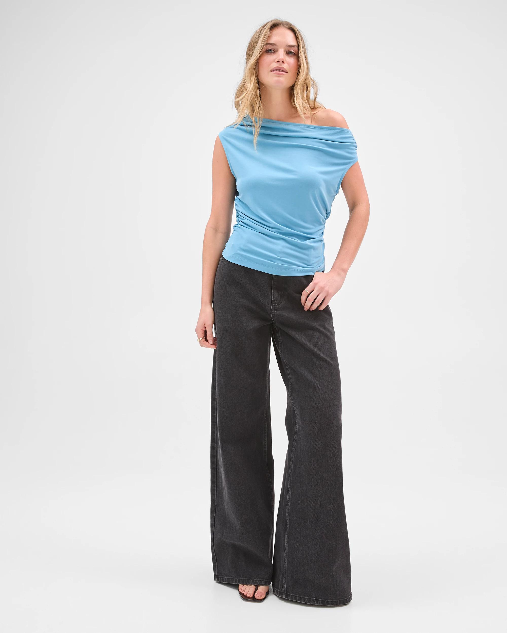 1 Lily Loves Drape Off Shoulder Top DEEP SEA, 1 of 7