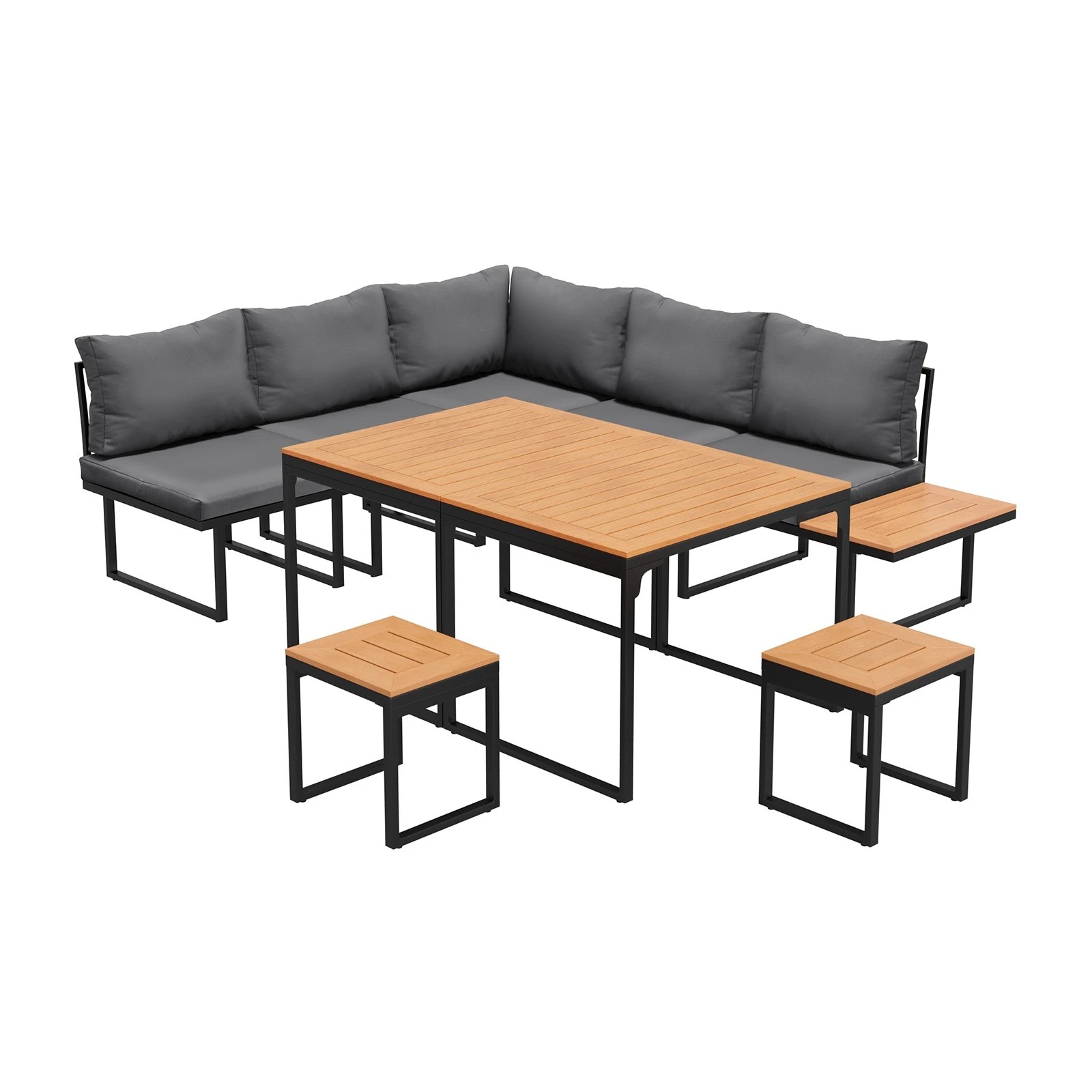 1 Livsip 7 Seater Outdoor Dining Set Sofa Lounge Setting Patio Table Stool - Multi, 1 of 8