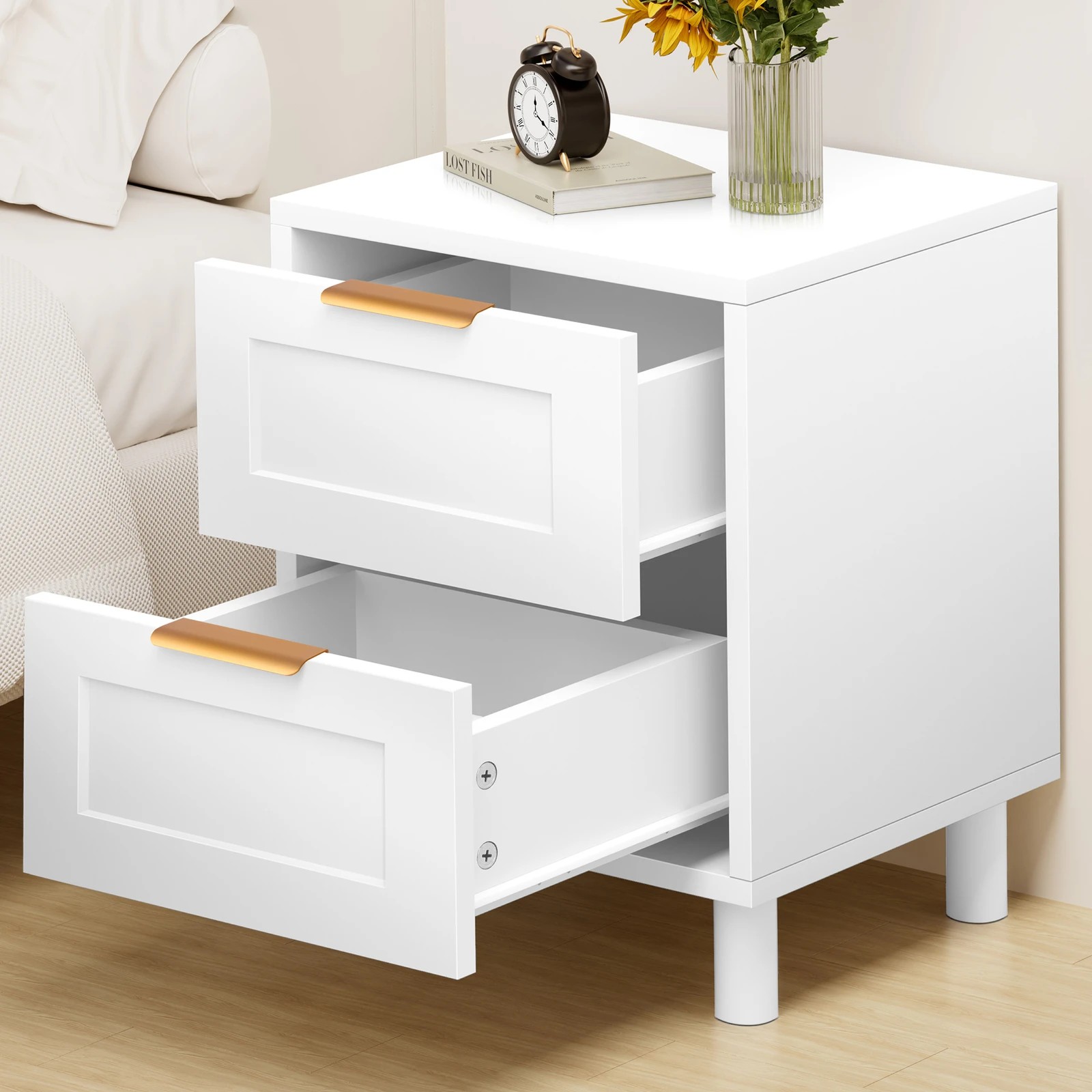 6 Alfordson Bedside Table Side Storage Nightstand 2 Drawers Cabinet - White, 6 of 10