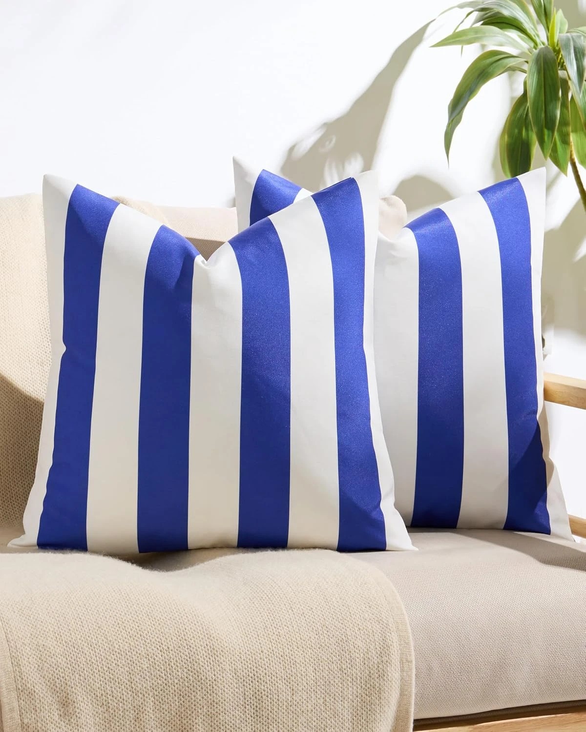1 Gioia Casa 2-Pack Striped Outdoor Waterproof Cushion Covers - Royal Blue, 45×45cm, 1 of 3