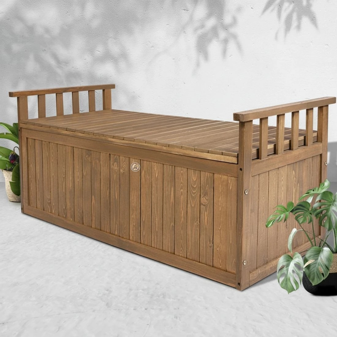 8 Gardeon XL Outdoor Storage Bench Fir Wood Seat Weather Resistant Lift Top Garden Toy Cushion Chest Durable - Brown, 8 of 8