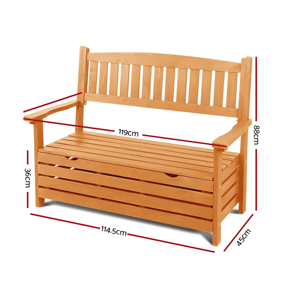 2 Gardeon Outdoor Storage Bench Box Garden Chair 2 Seat Timber Furniture - Gold, 2 of 7