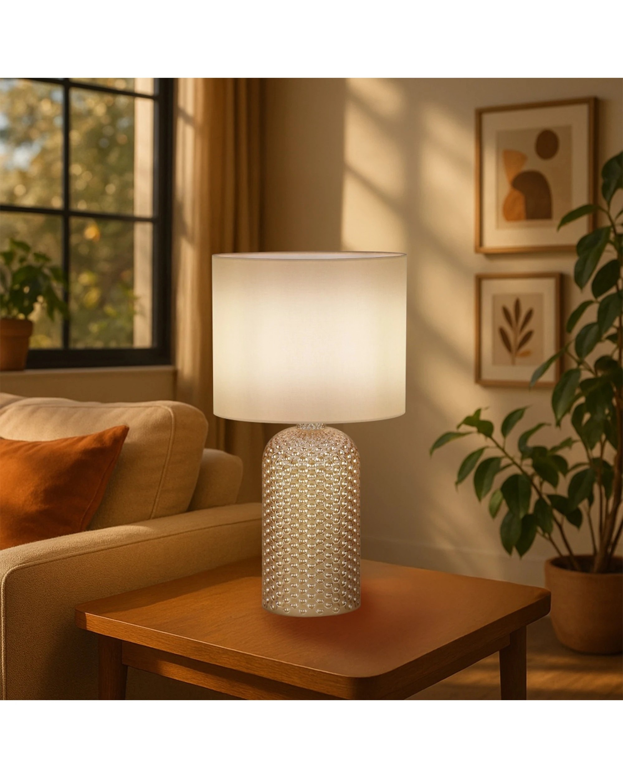 4 Urban Style Billie Table Lamp Textured Glass Base Inline Switch Cream - Beige, 4 of 5
