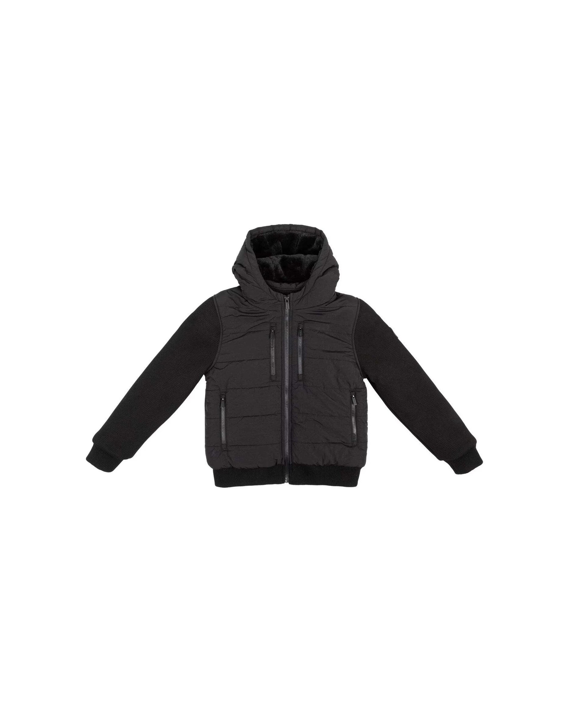1 Firetrap Sartorial Knit Jacket Faux Fur Lined Double Zip Hooded - 10-12 - Black, 1 of 3