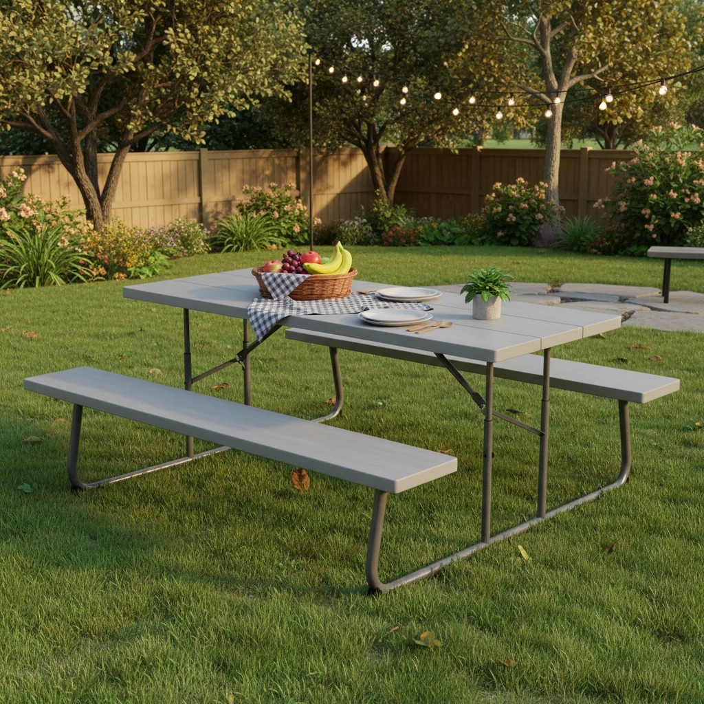 4 Costway Folding Picnic Table Bench Set 8-Person Outdoor Dining Table All-weather Camping Table Set - Grey, 4 of 4