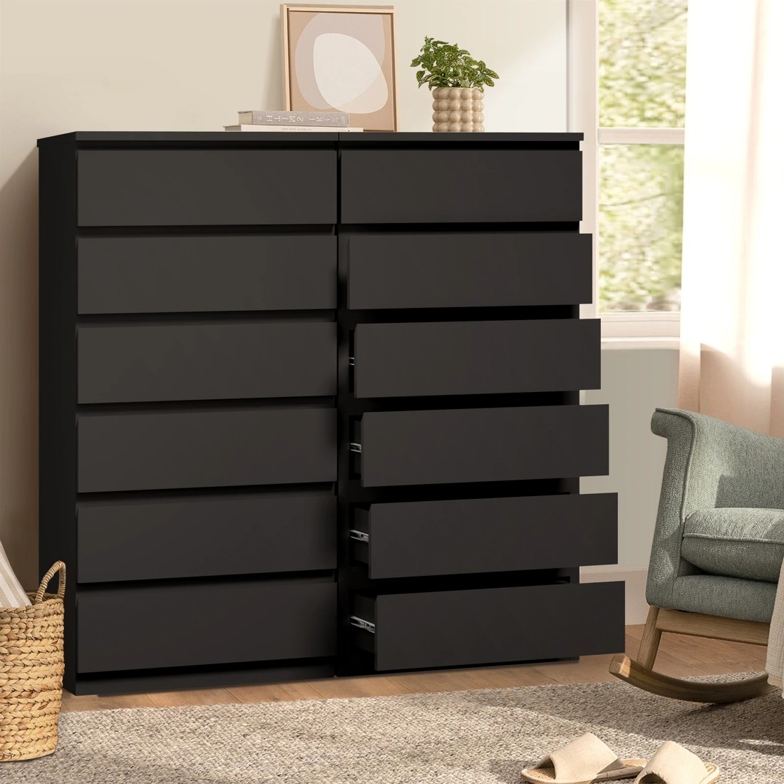 3 Oikiture 6 Chest Of Drawers Tallboy Dresser Table Storage Cabinet
 - Black, 3 of 10