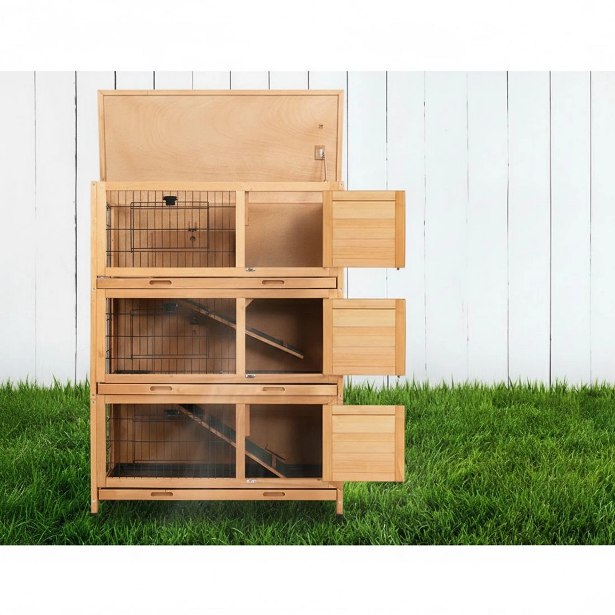 6 i.Pet Rabbit Hutch Chicken Coop Large House Cage Run Wooden Bunny Pet Outdoor - Brown, 6 of 7