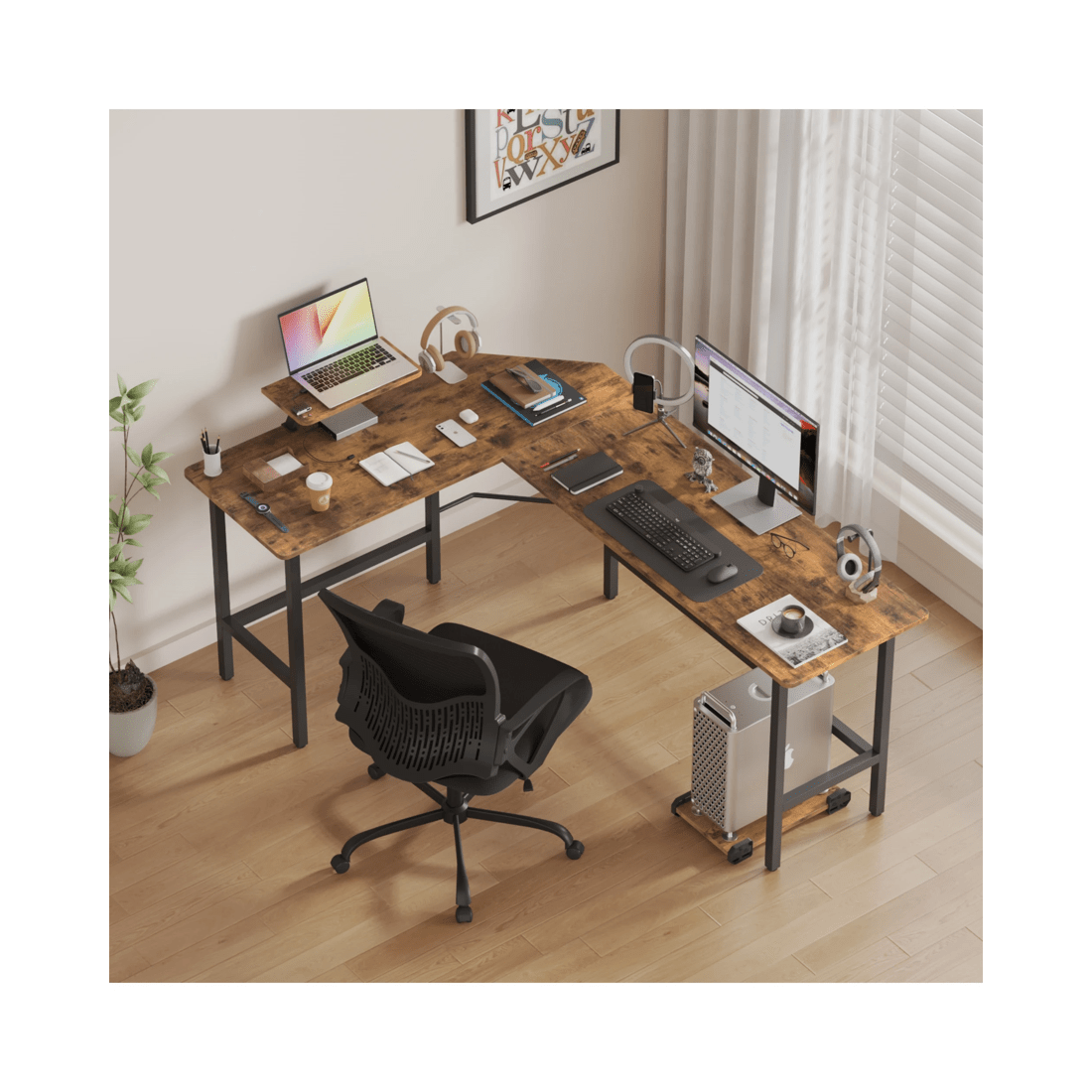 8 Advwin L-shaped Corner Desk With Laptop Stand Workstation Home Work Computer Desk Office Table, 8 of 9