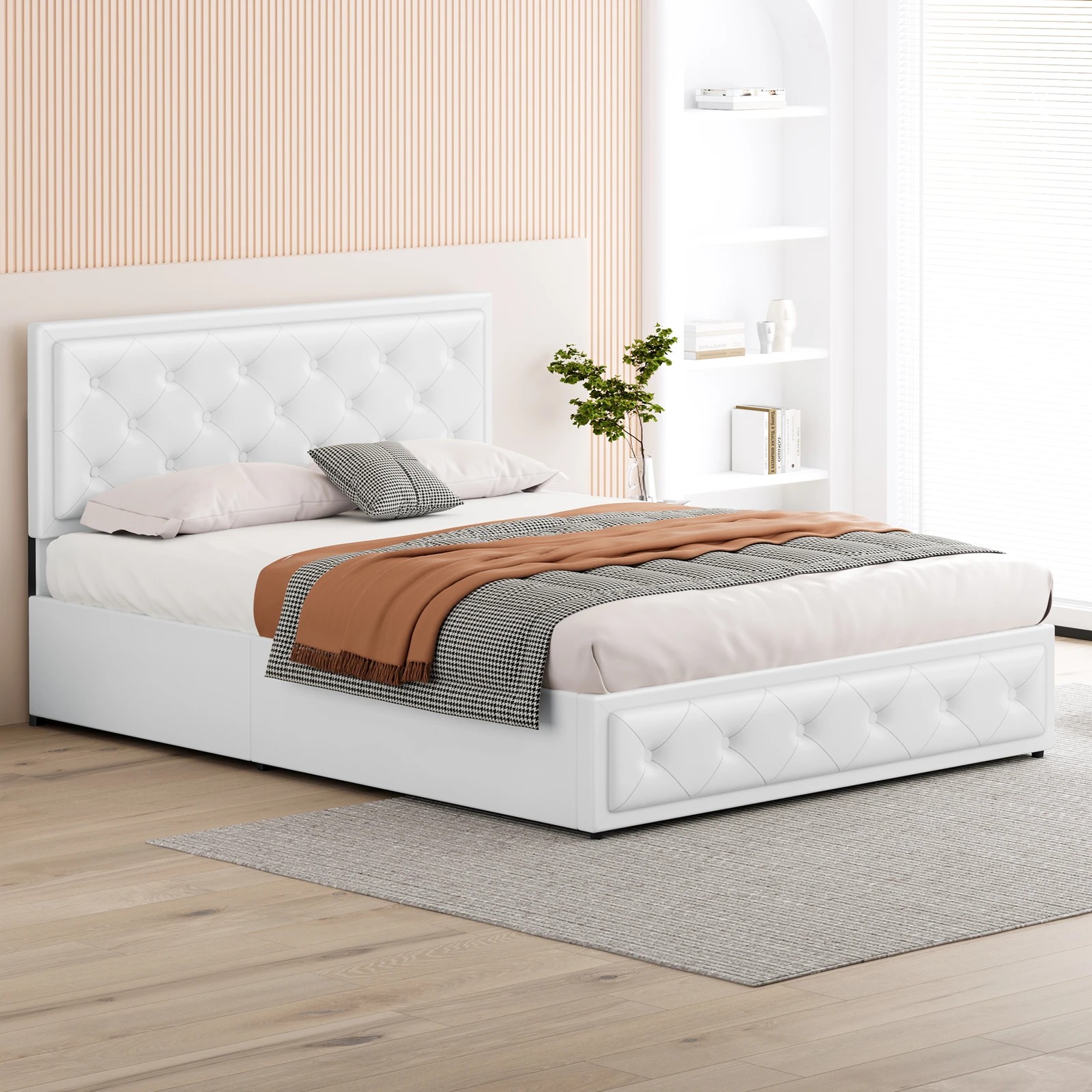 5 Alfordson Bed Frame Double Size Gas Lift Storage Mattress Base Leather Dinana - White, 5 of 10