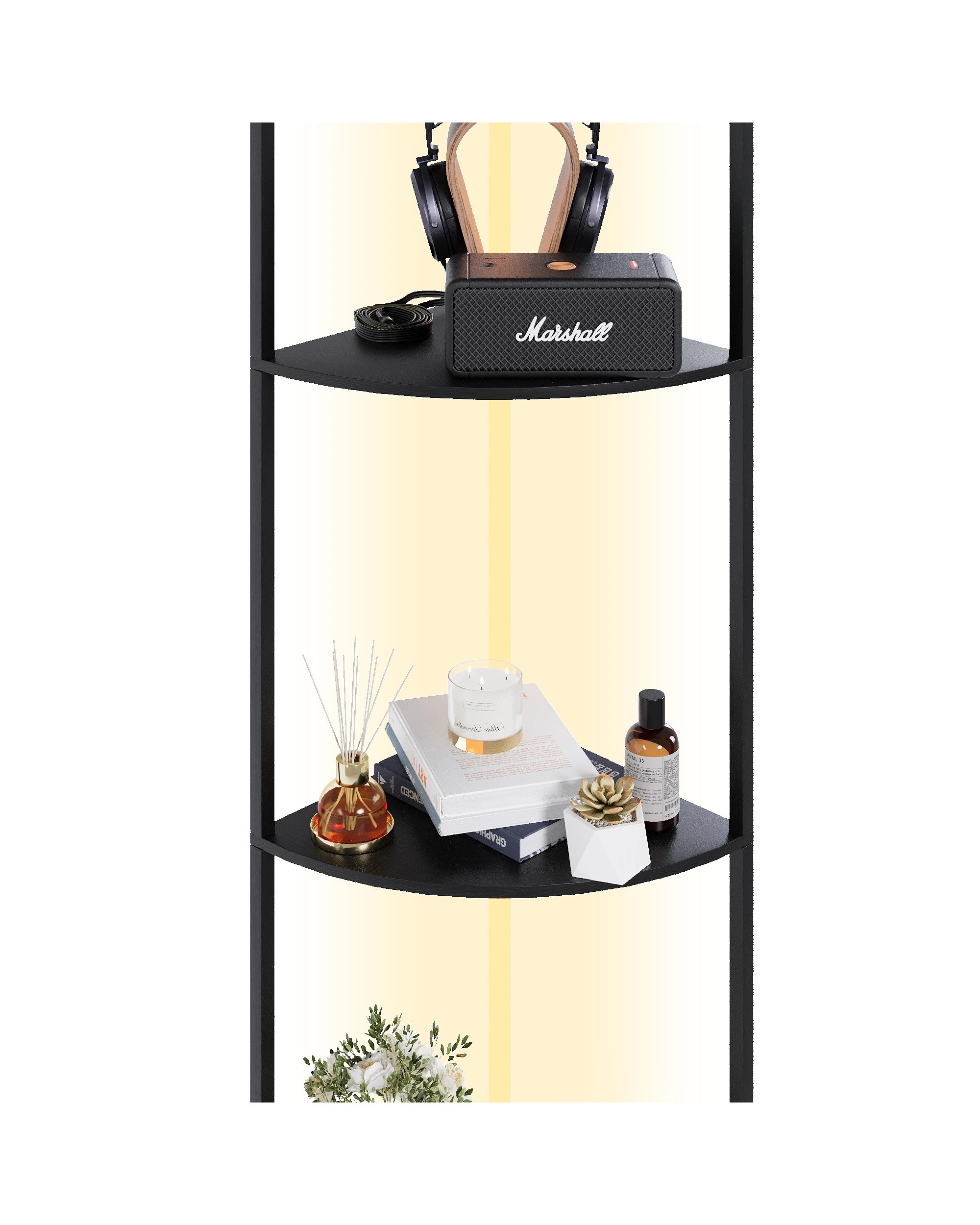 7 Ufurniture 5-Tier Corner Display Bookshelf 162cm LED Storgae Floor Lamp - Black, 7 of 7