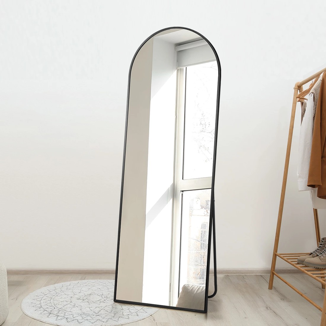 4 Oikiture Full Length Mirror 180x70cm Arched Dressing Floor Mirrors Free Standing
 - Black, 4 of 9