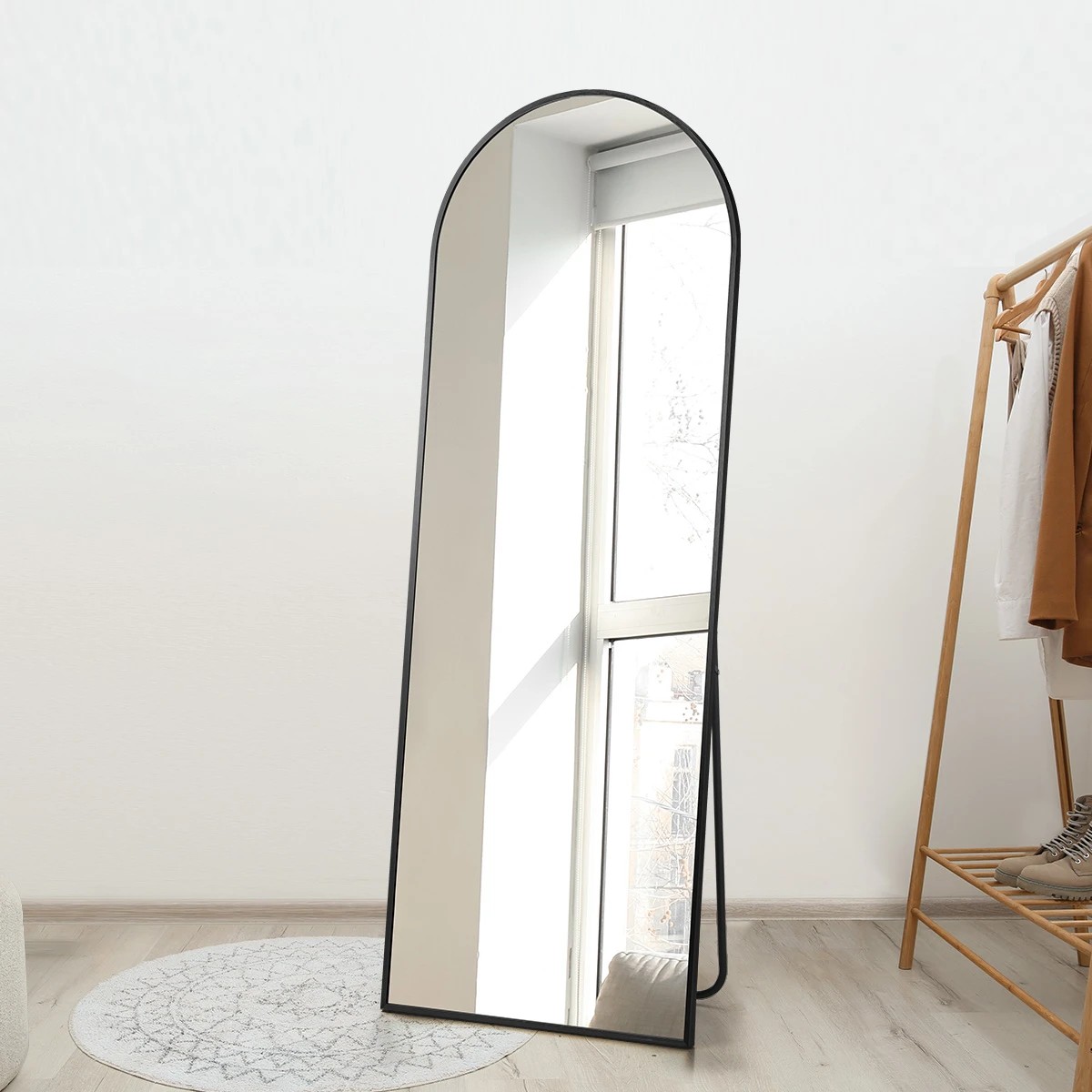 4 Oikiture Full Length Mirror 180x70cm Arched Dressing Floor Mirrors Free Standing
 - Black, 4 of 9