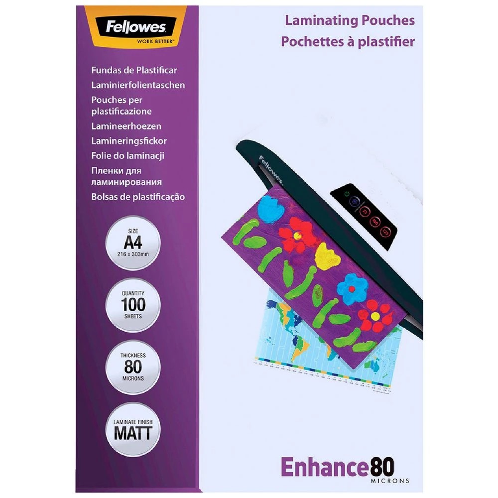 1 Fellowes Laminating Pouches A3 80 Micron Matte 100 Pack, 1 of 3