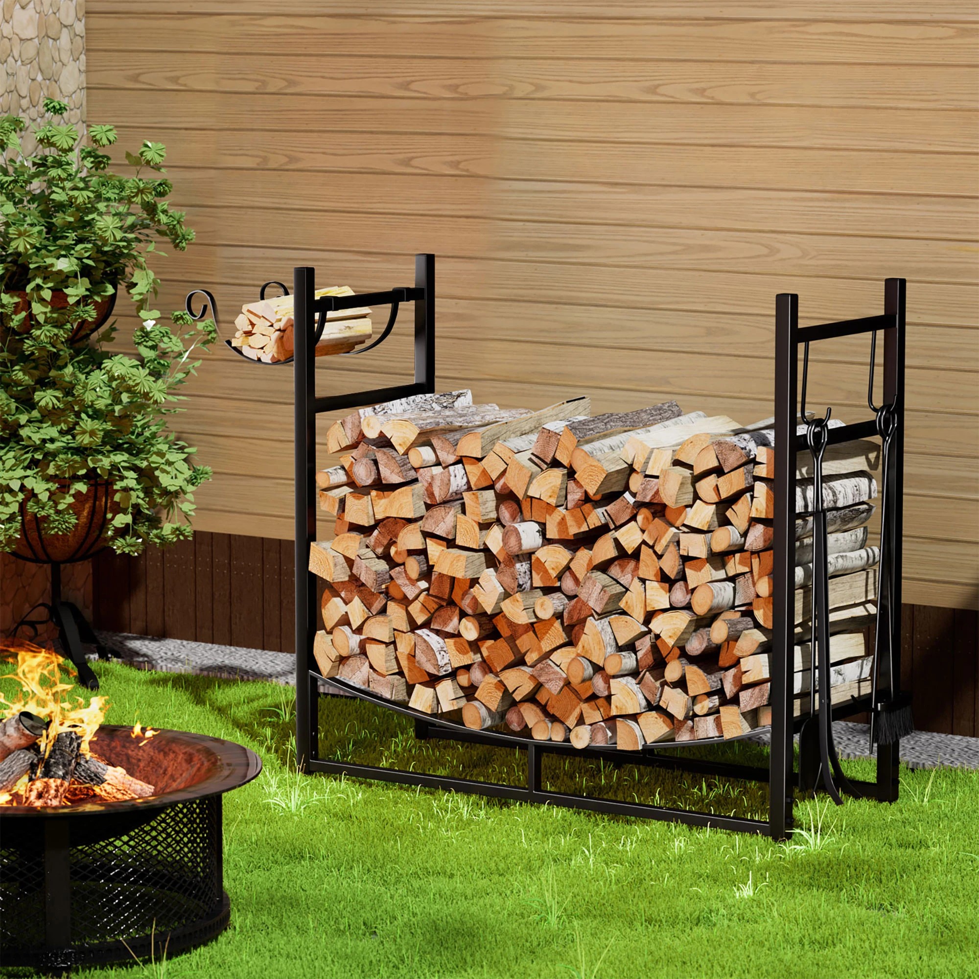 7 Moyasu Fireplace Log Rack with Kindling Holder - Black, 7 of 9