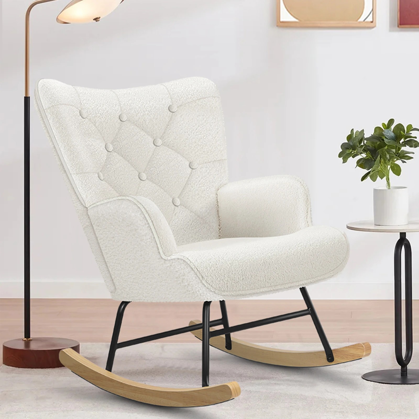3 Alfordson Rocking Chair Armchair Accent Feeding Chair Lounge Tufted Sofa Boucle - White, 3 of 10