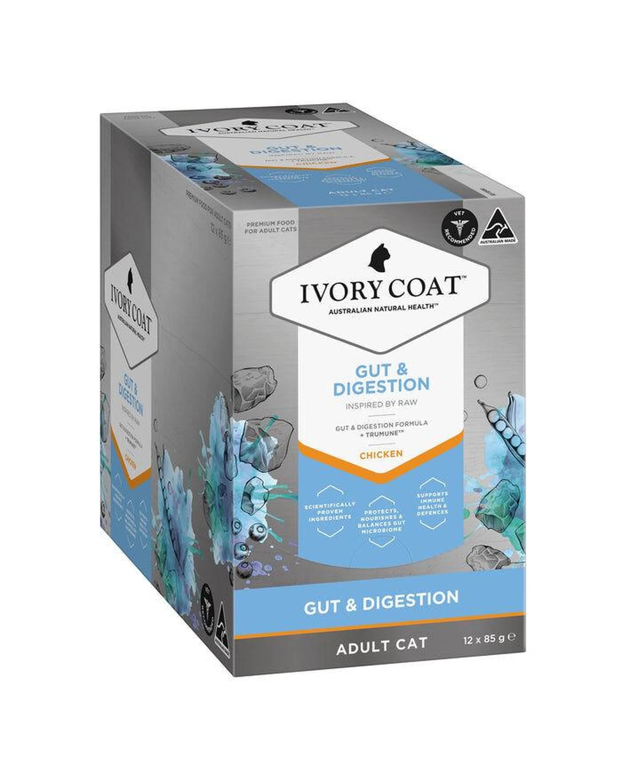 2 Ivory Coat Adult Inspired by Raw Gut & Digestion Cat Food Chicken 12 x 85g, 2 of 6