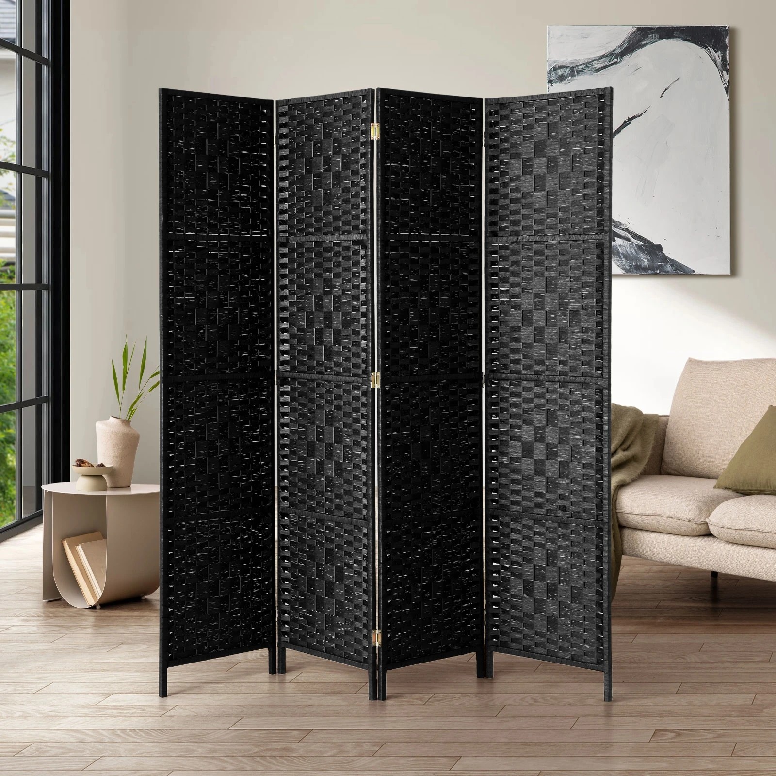 3 Oikiture 4 Panel Room Divider Screen Privacy Dividers - Black, 3 of 8
