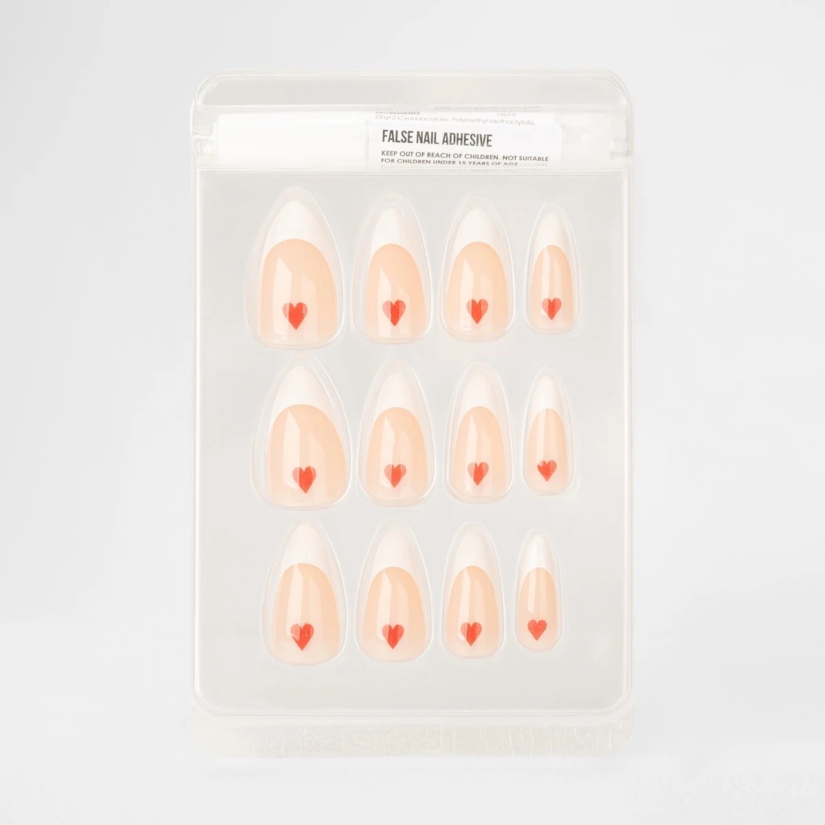 3 OXX Cosmetics 24 Pack False Nails with Adhesive - Stiletto Shape, French Tip Heart, 3 of 5