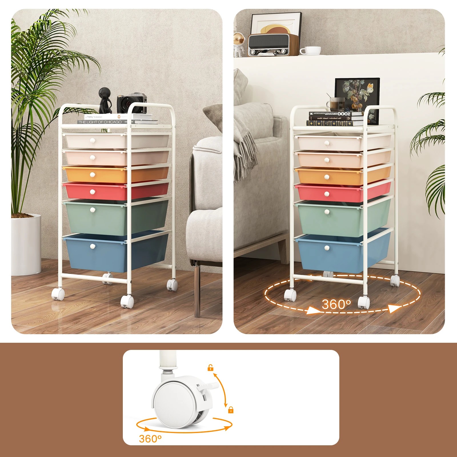 4 Costway 6 Drawers Rolling Storage Cart Mobile Utility Trolley, 4 of 4
