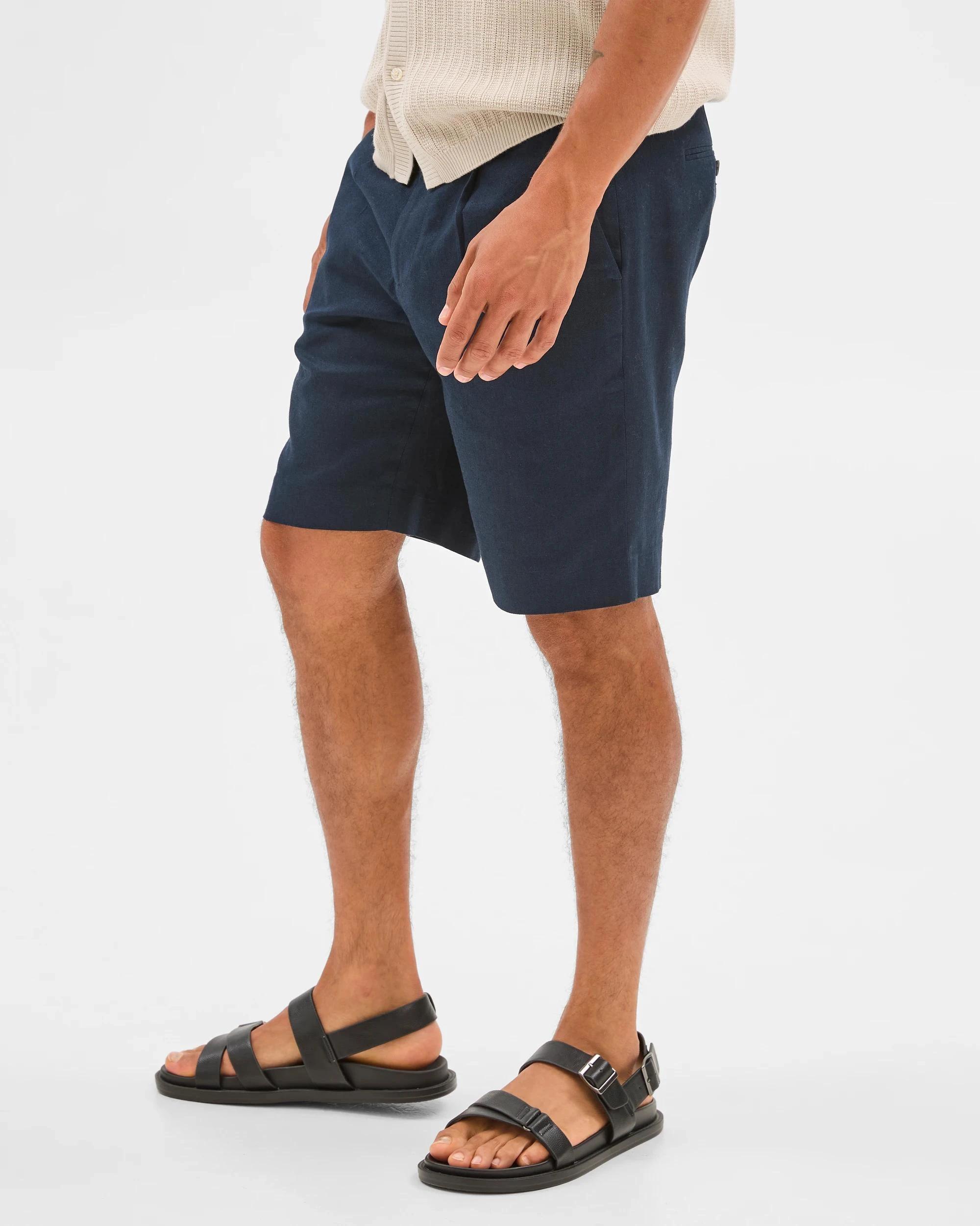 3 European Linen Blend Suit Shorts - Preview NAVY, 3 of 6