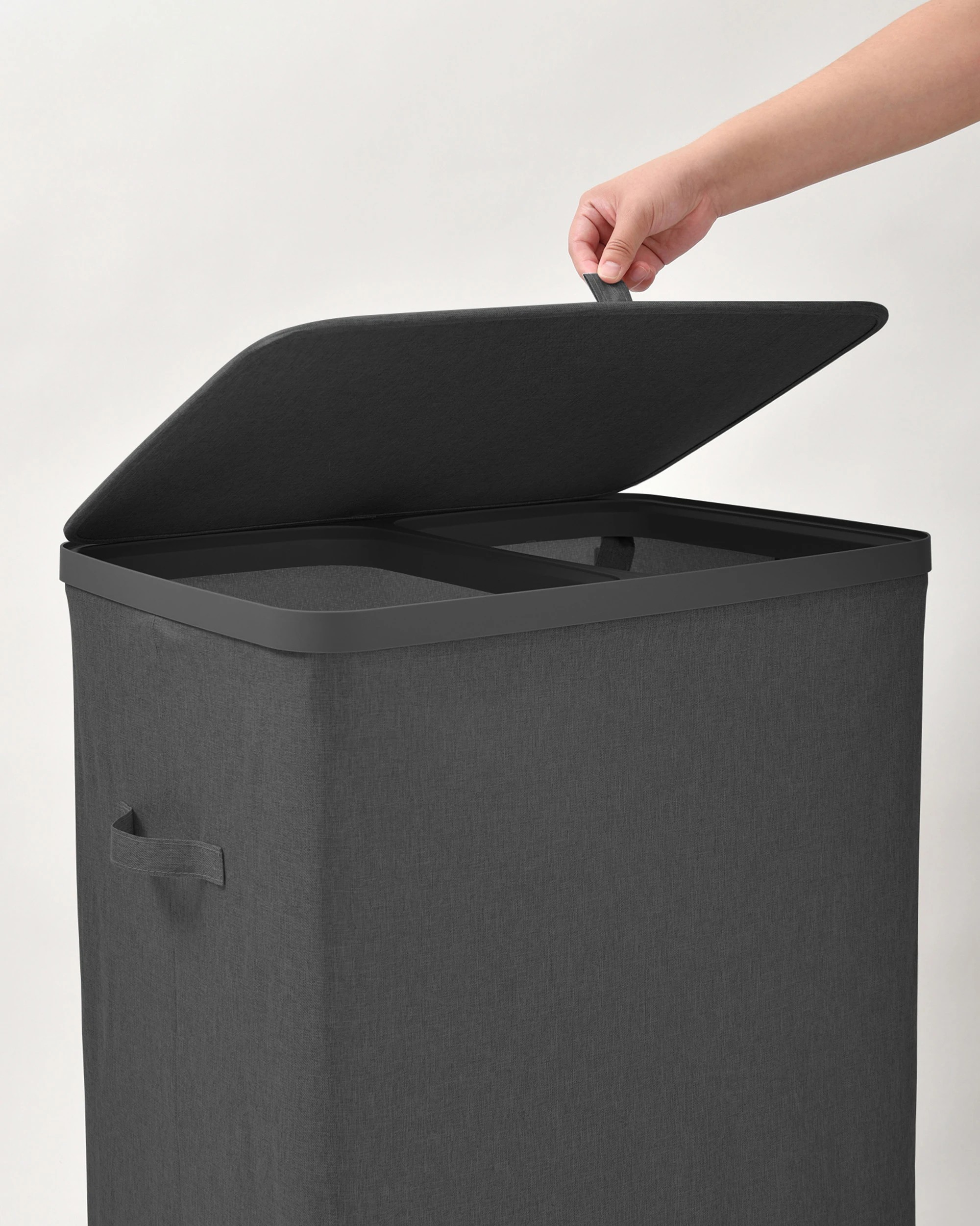 4 Sherwood Voyager 2-Section Laundry Hamper 100L Faux Linen 56x40x67cm - Slate, 4 of 10
