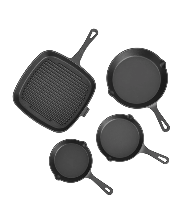 5-Star Chef 4 Piece Frying Pan Set Cookware for Gas Induction Ceramic Campfire 14/16/20/24cm - Black