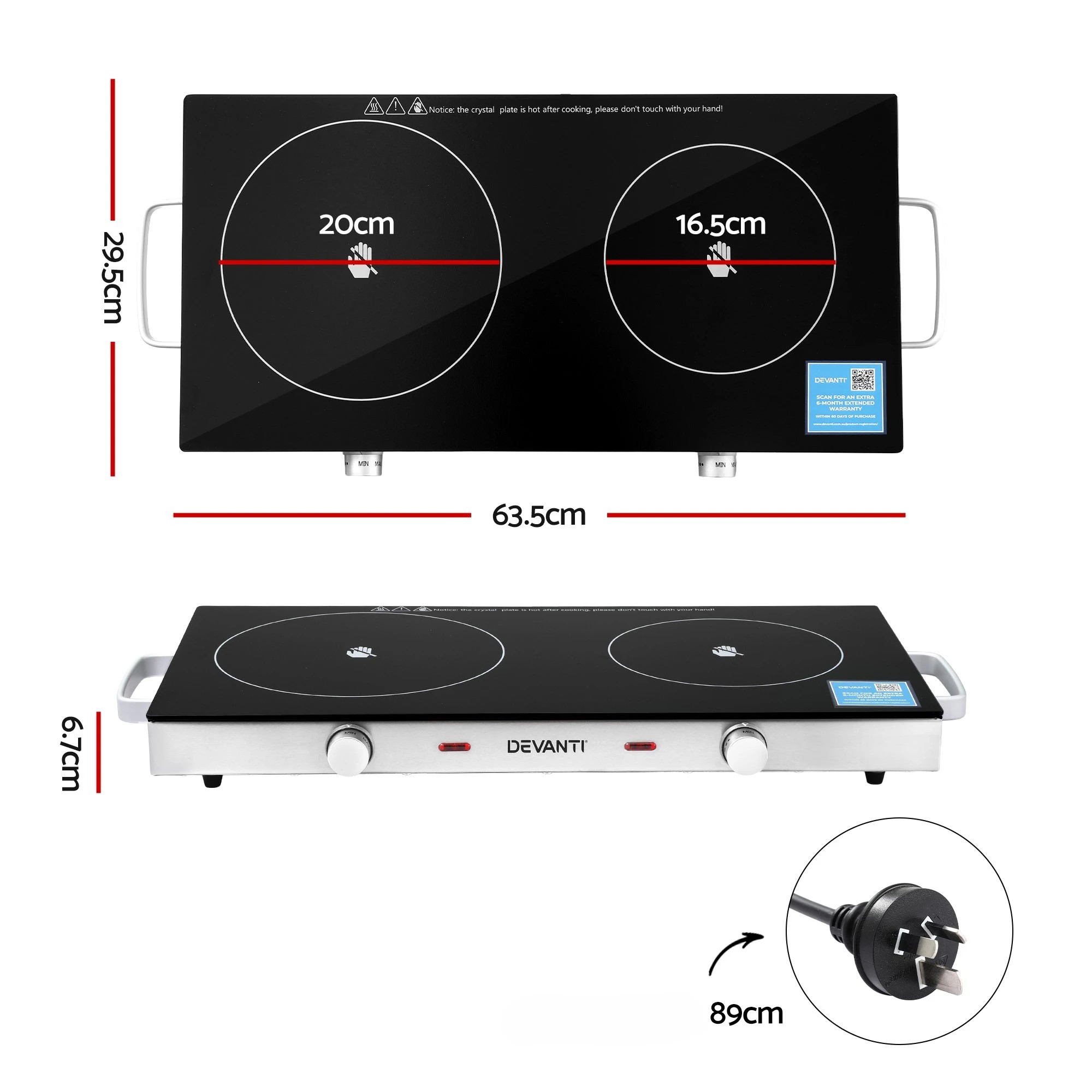 3 Devanti Portable Dual Ceramic Cooktop 2800W - Black, 3 of 9