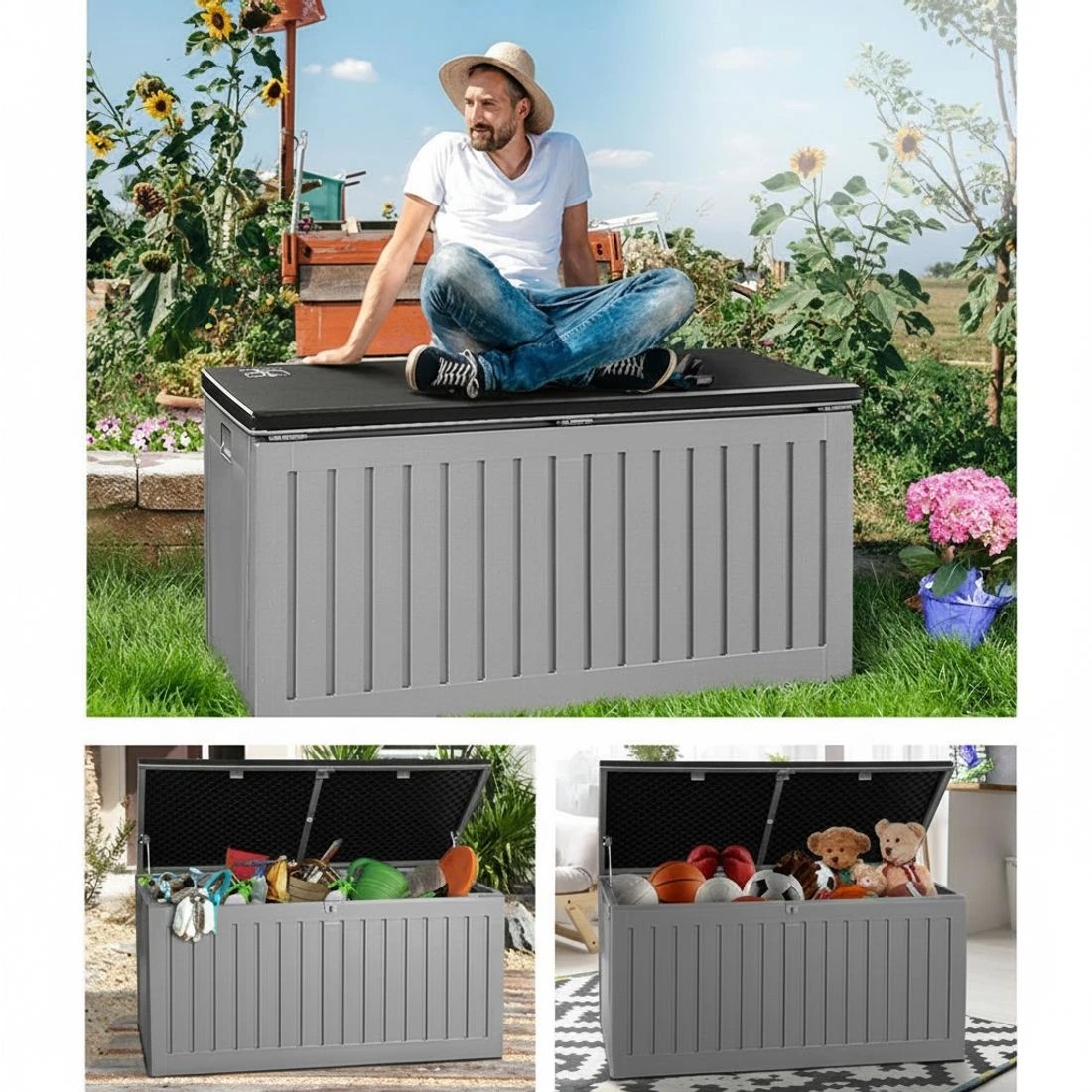 5 Gardeon Outdoor Storage Box 270L Container Lockable Garden Bench Tool Shed - Black, 5 of 8