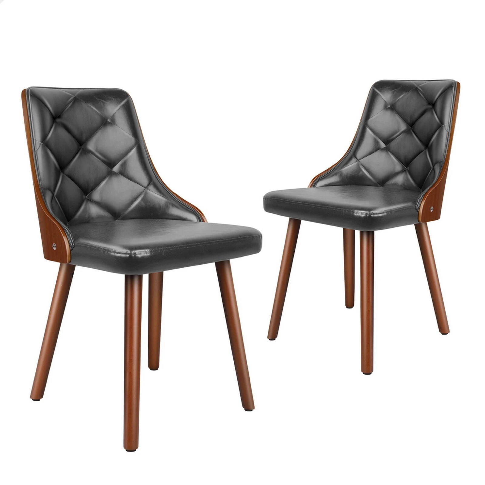 1 Alfordson 2x Dining Chairs Wooden Kitchen Chair Padded Tufted PU Leather - Grey, 1 of 10