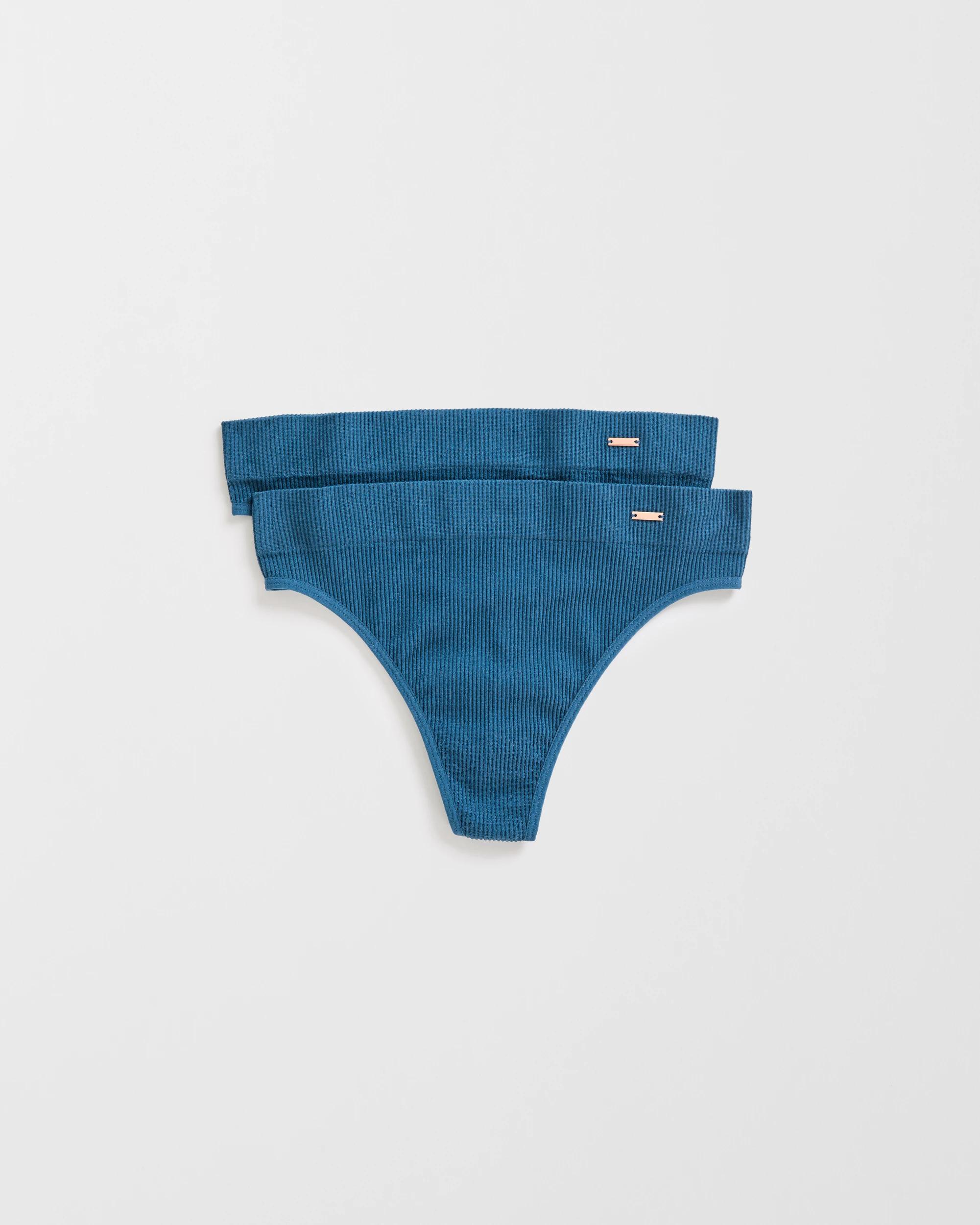 6 Lily Loves 2 Pack Ribbed Seamfree High Waist G-String Briefs PETROL BLUE, 6 of 10