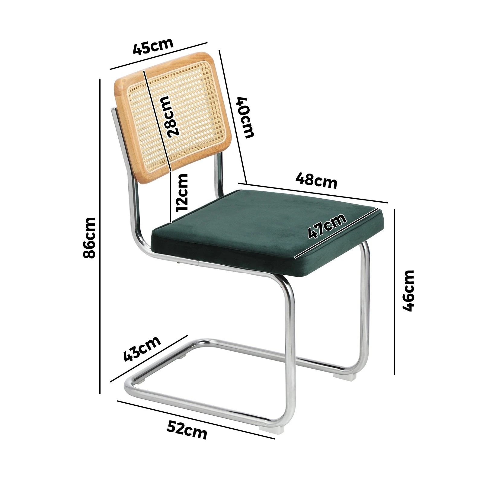 9 Oikiture 4x Rattan Dining Chair Cesca Replica Cantilever Velvet Padded - Green, 9 of 9