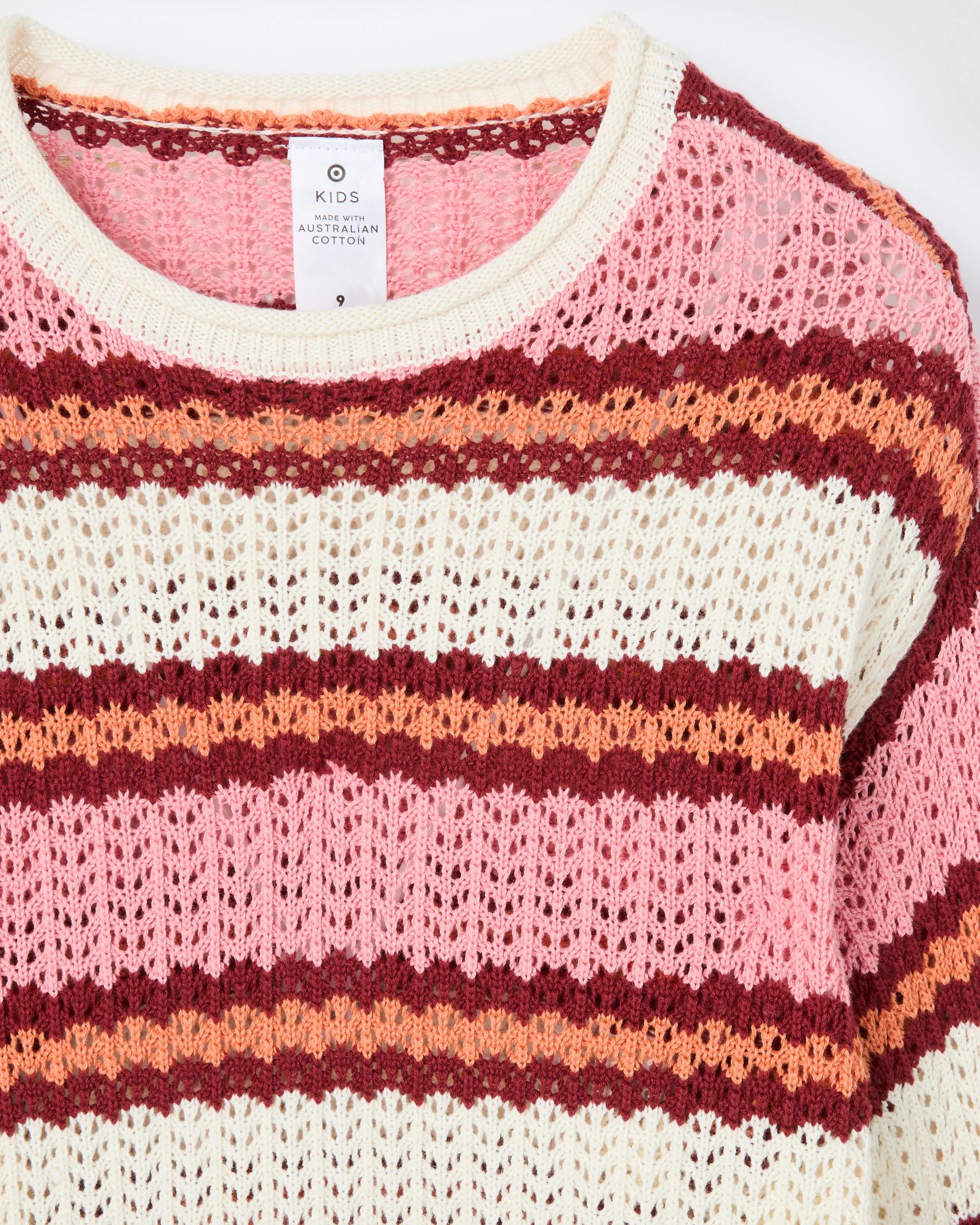 6 Target Kids Australian Cotton Crochet Knit Jumper STRIPE PINK, 6 of 6