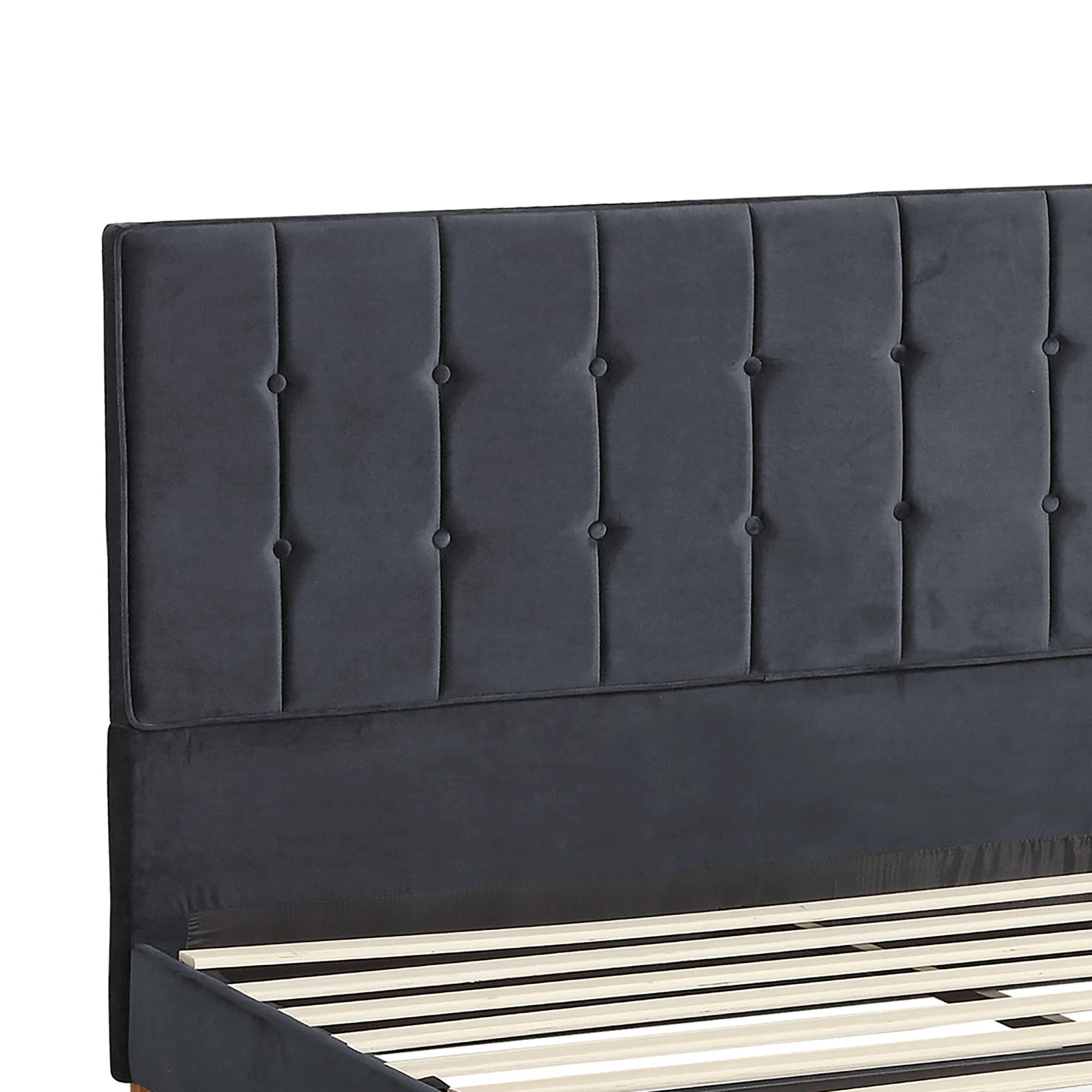 4 Levede Fabric Bed Frame Double Mattress Base Platform Wood Velvet Headboard Grey, 4 of 6