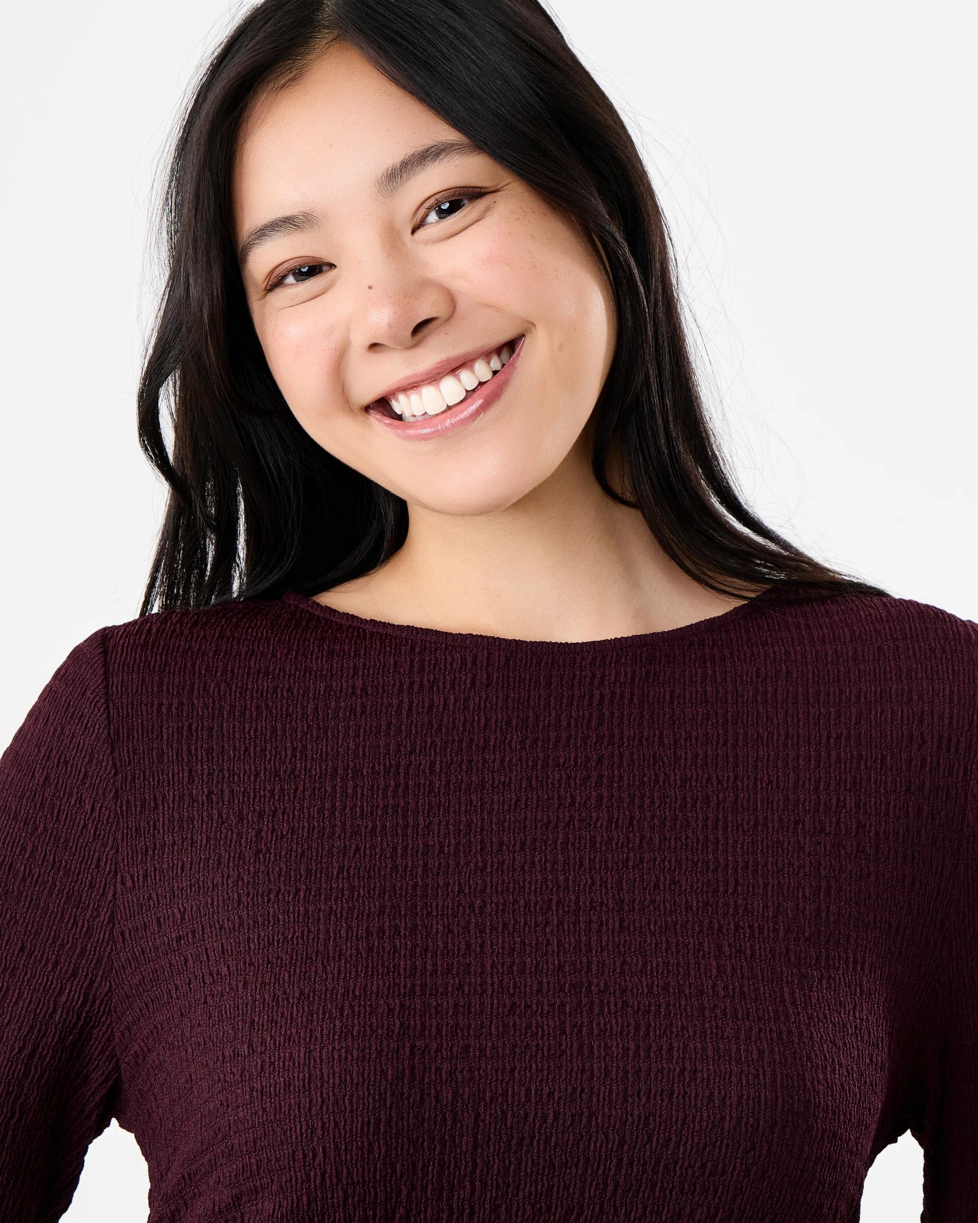 4 Long Sleeve Crinkle Ruched Midi Dress Red Royale, 4 of 8