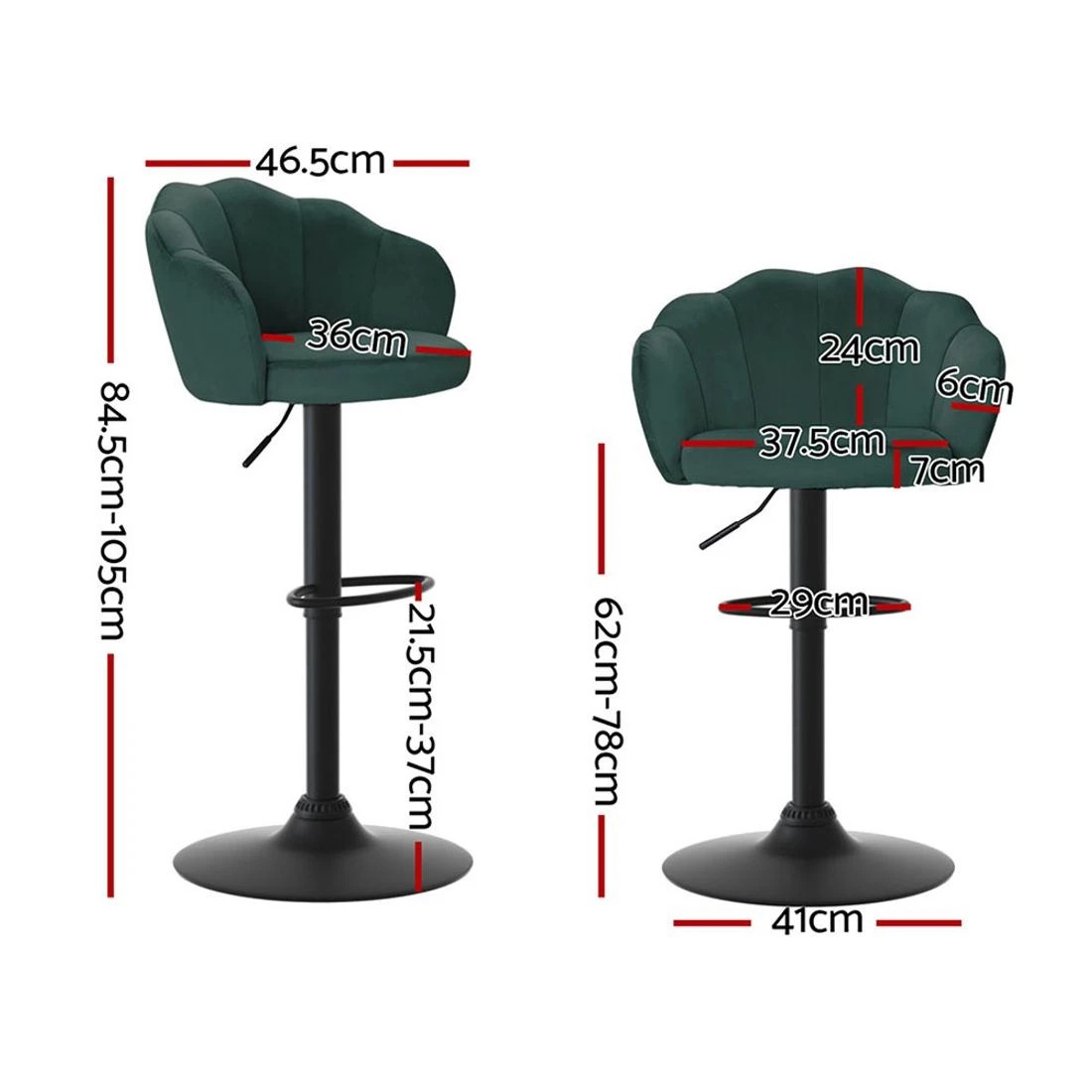 1 Artiss 4x Bar Stools Gas Lift Velvet Green - Green, 1 of 5