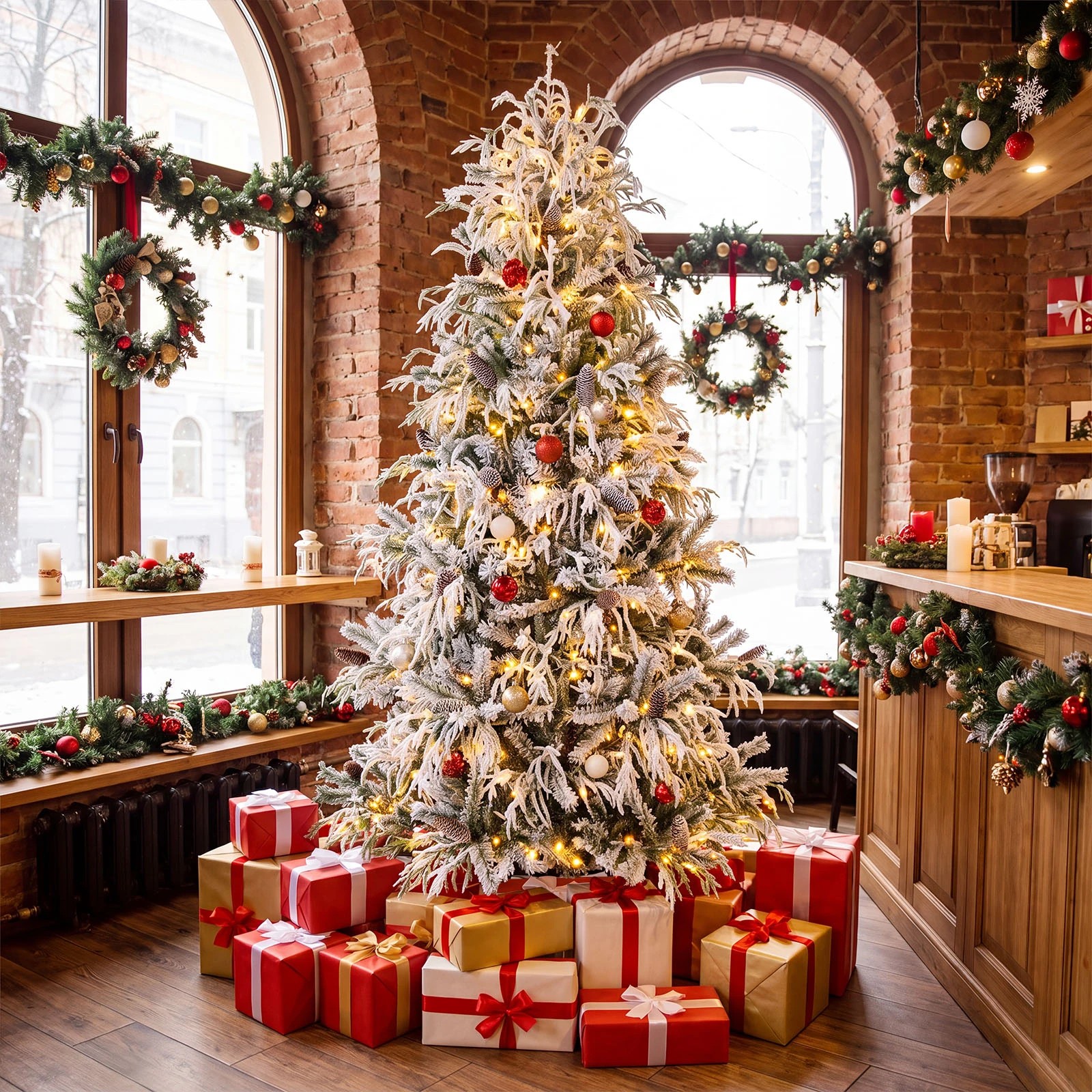 5 Costway 2.1M Flocked Christmas Tree w/35 Natural Pine Cones Pre-Lit Artificial Xmas Tree, 5 of 8