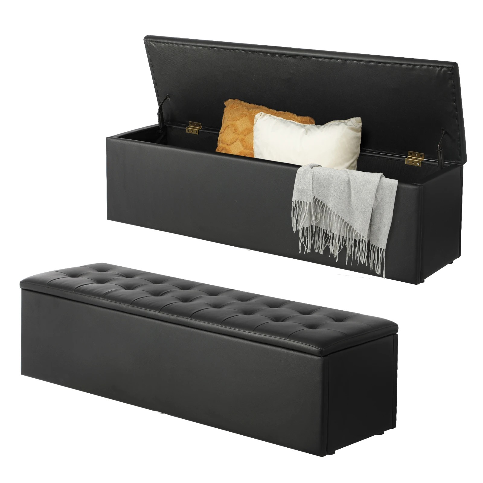 1 Oikiture Storage Ottoman Blanket Box Foot Stool Xl Chest Toy Faux Leather
 - Black, 1 of 10