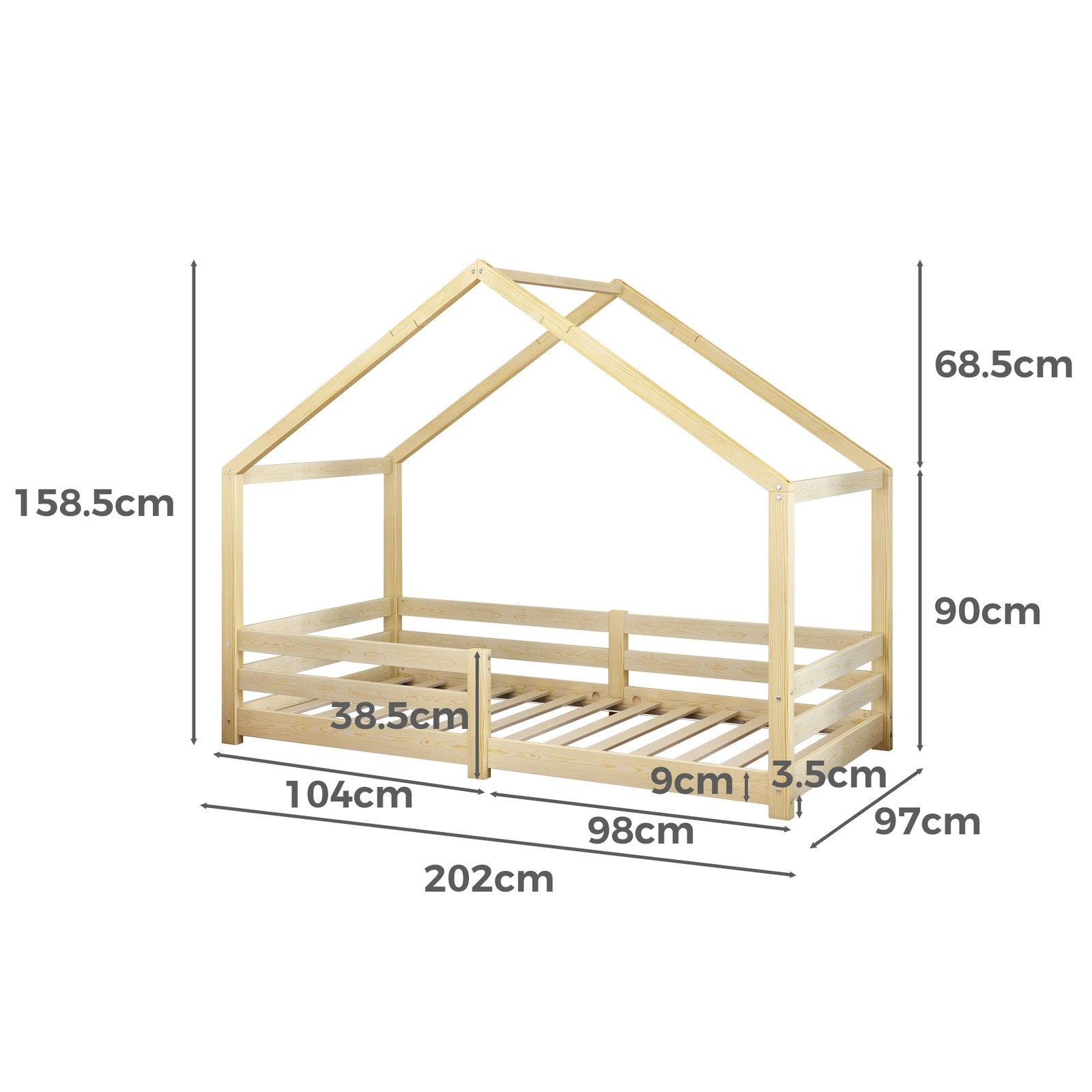 7 Alfordson Kids Bed Frame Wooden Timber Single House Frame Platform Base - Natural, 7 of 7