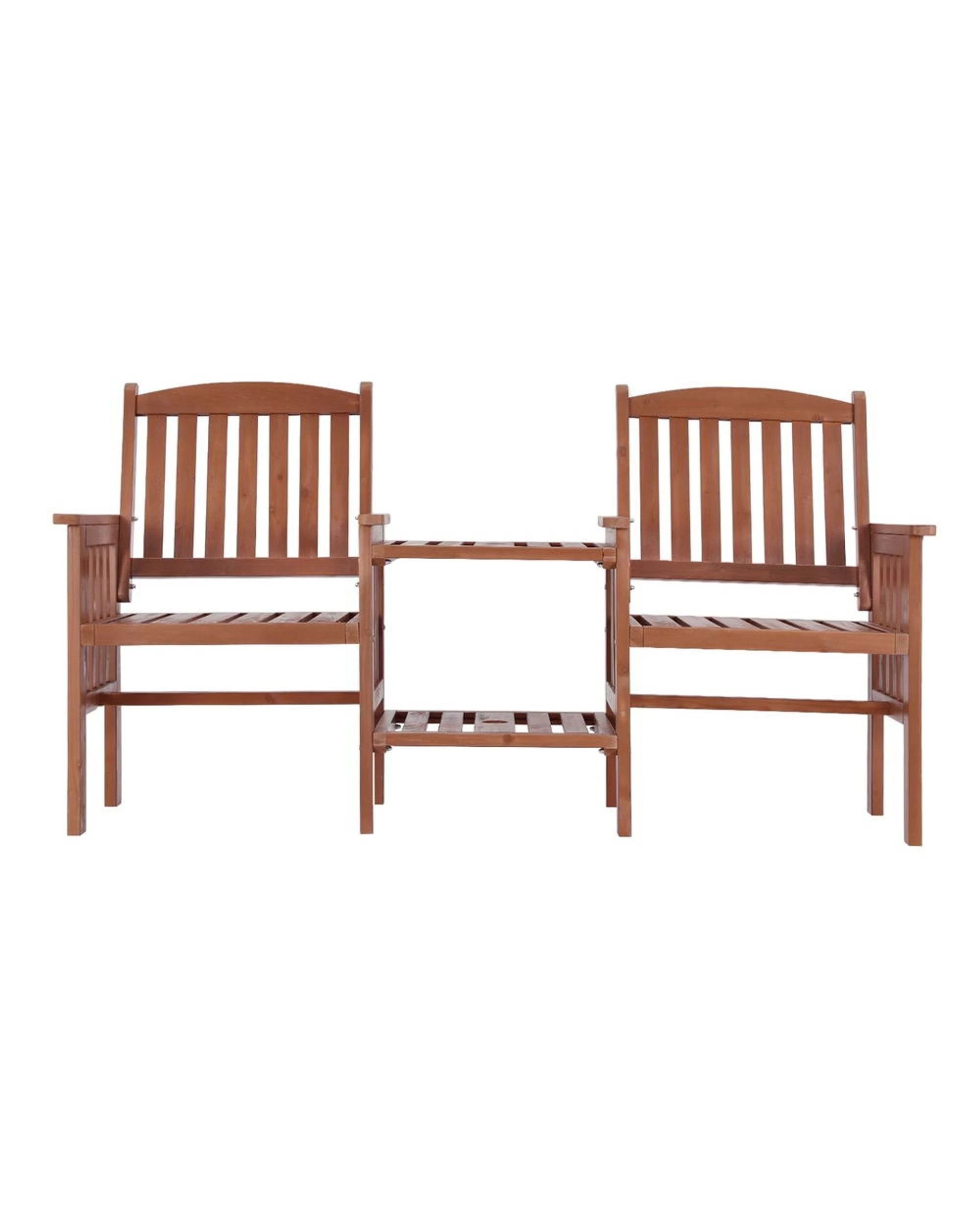 3 Gardeon Outdoor Garden Bench Loveseat Wooden Table Chairs Patio Furniture - Brown, 3 of 4