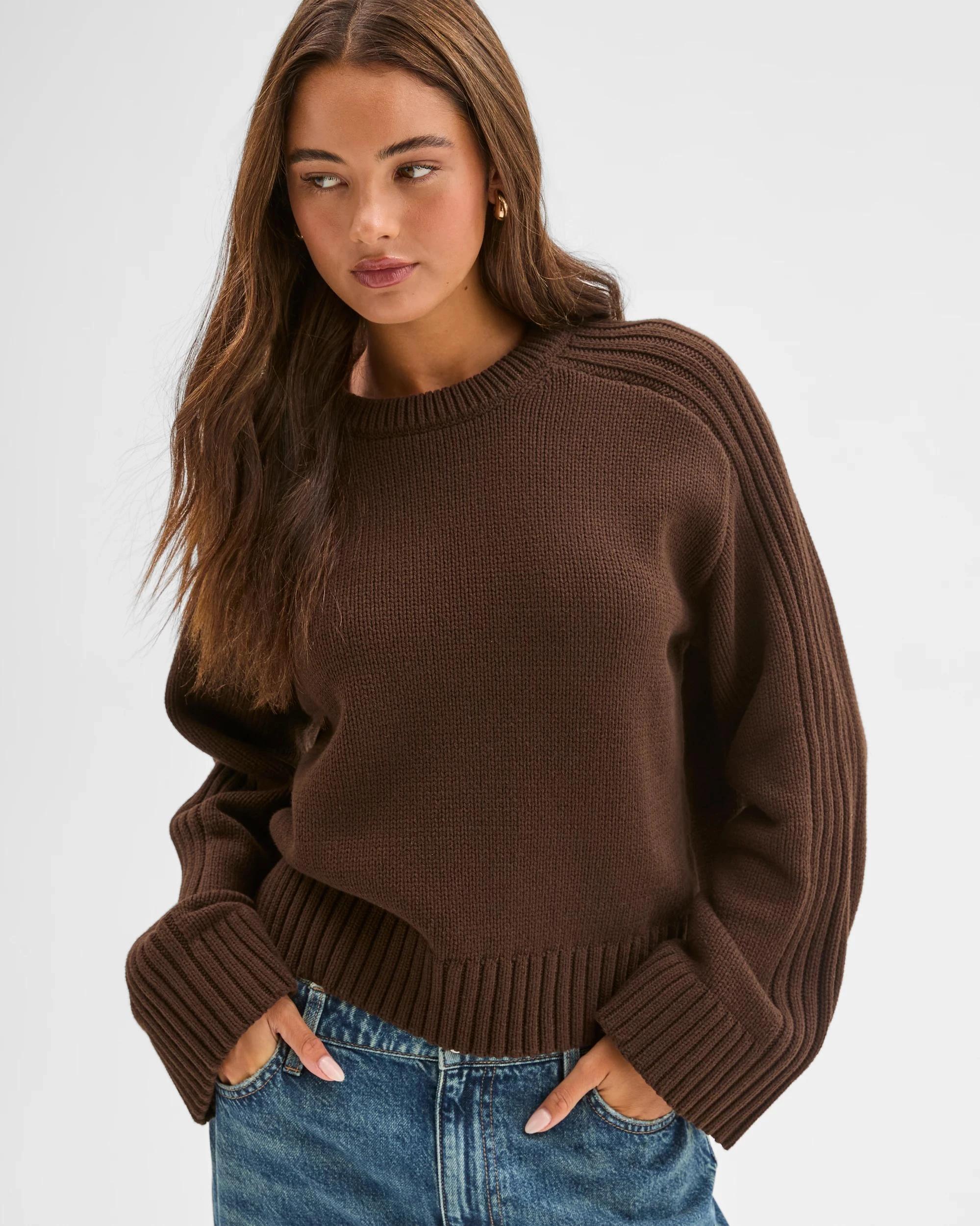 4 Lily Loves Australian Cotton Blend Crew Neck Knit Jumper DARK COCOA, 4 of 6