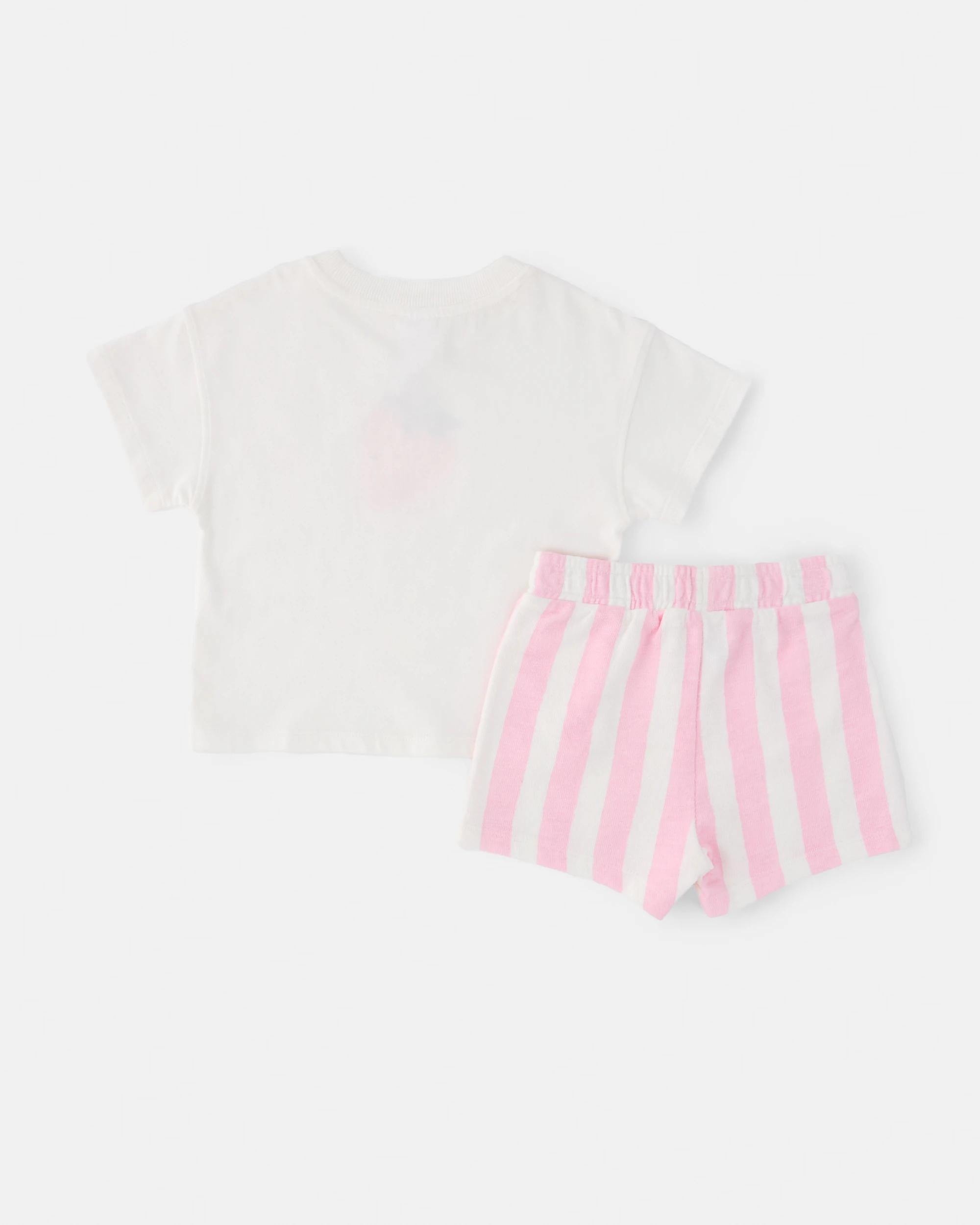 2 Short Sleeve T-shirt & Shorts Set Wht Strwb, 2 of 6