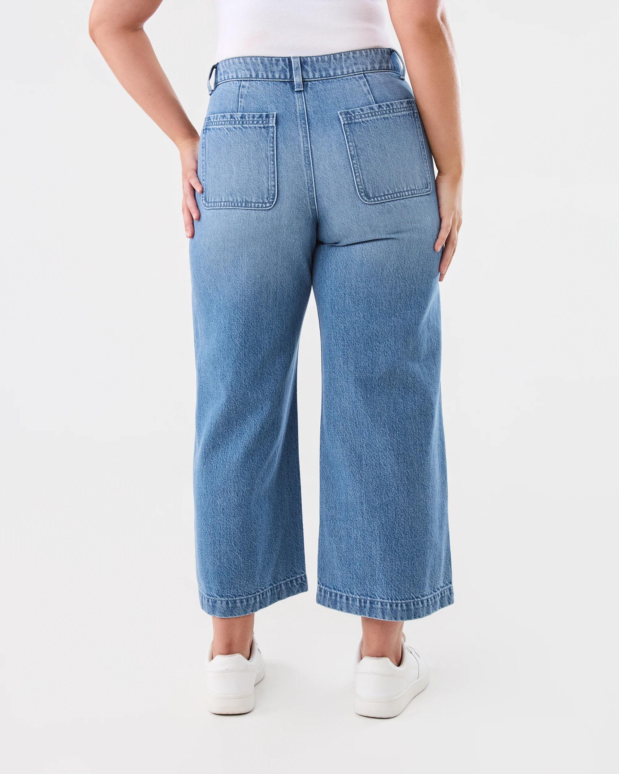 3 Cropped Wide Leg Jeans Mid Wash, 3 of 5