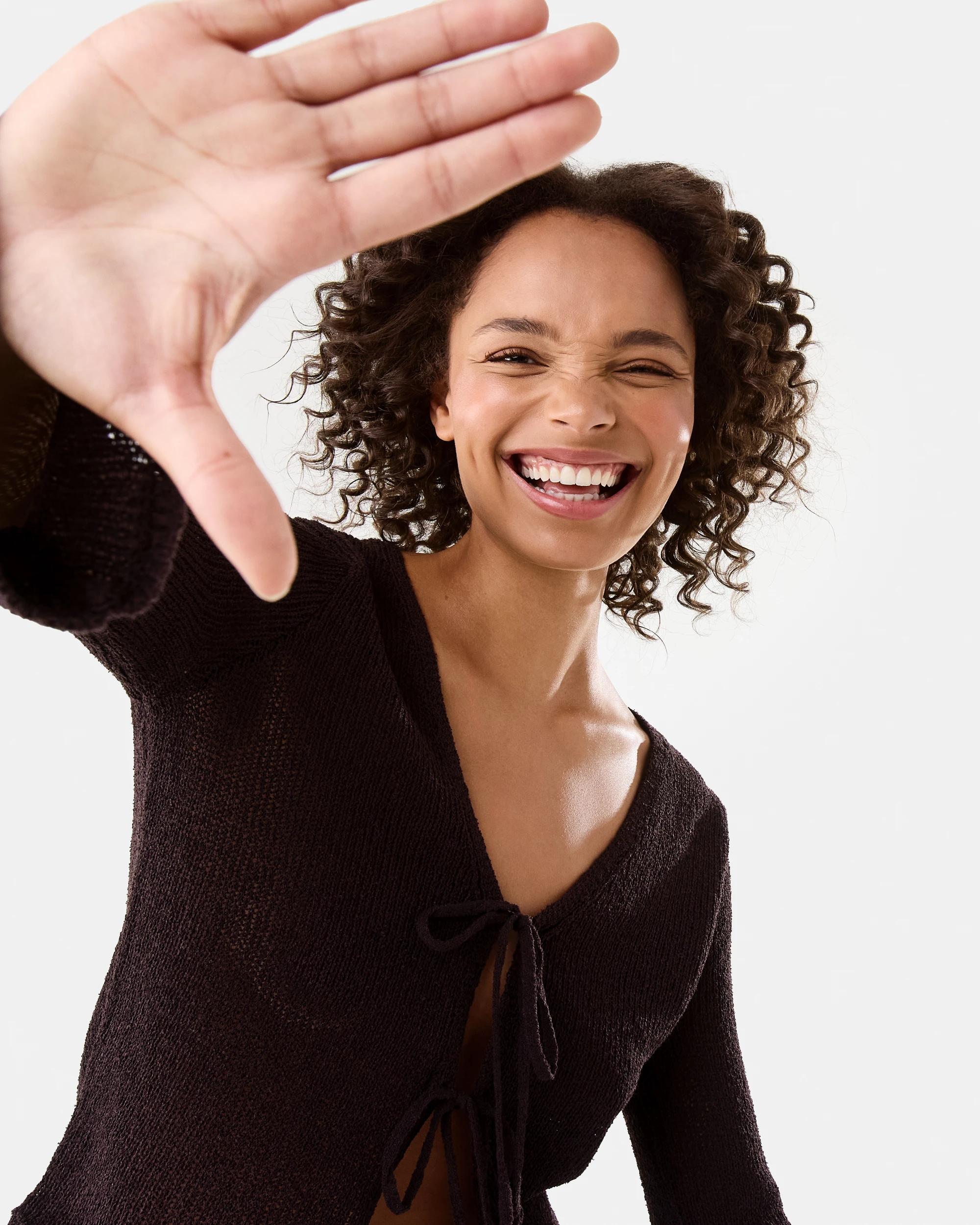 5 Long Sleeve Open Tie Knit Cardigan Choc Plum, 5 of 7