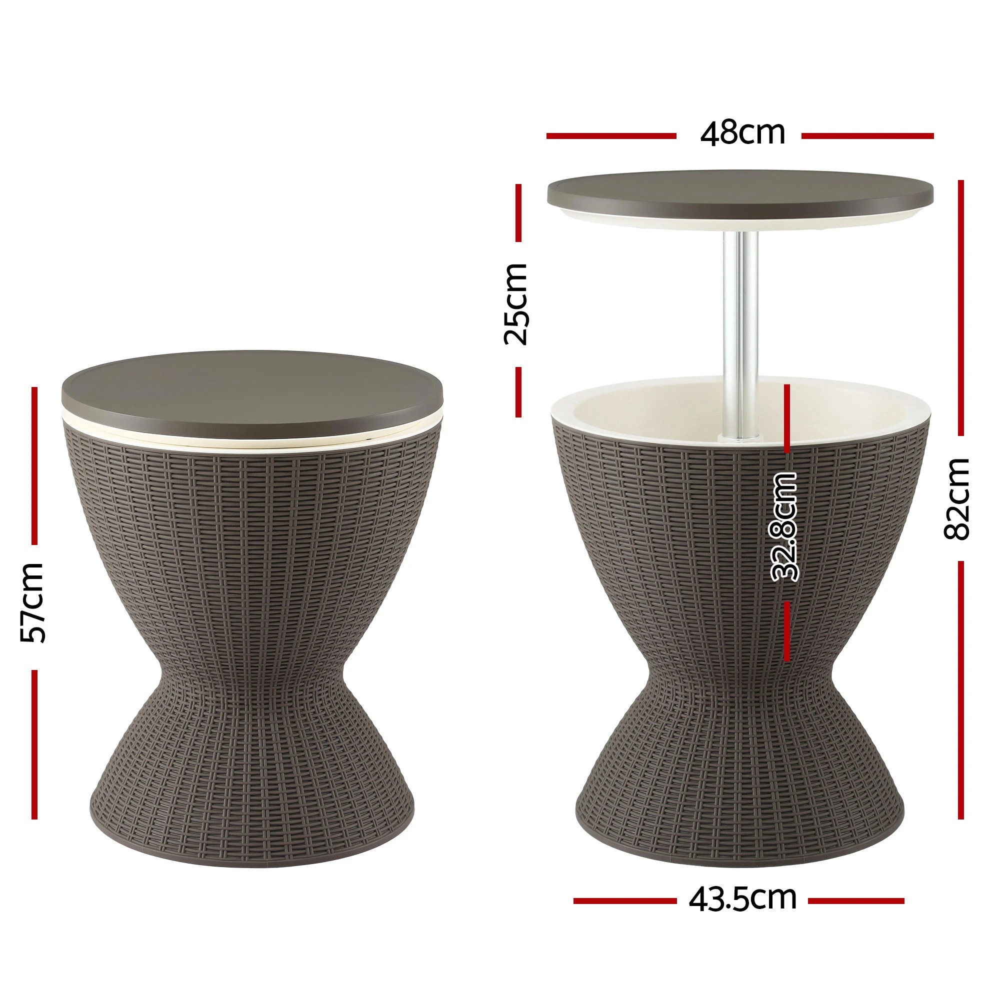 4 Gardeon 2-in-1 Outdoor Bar Table Portable Ice Bucket Cooler 30L Adjustable Top - Brown, 4 of 10