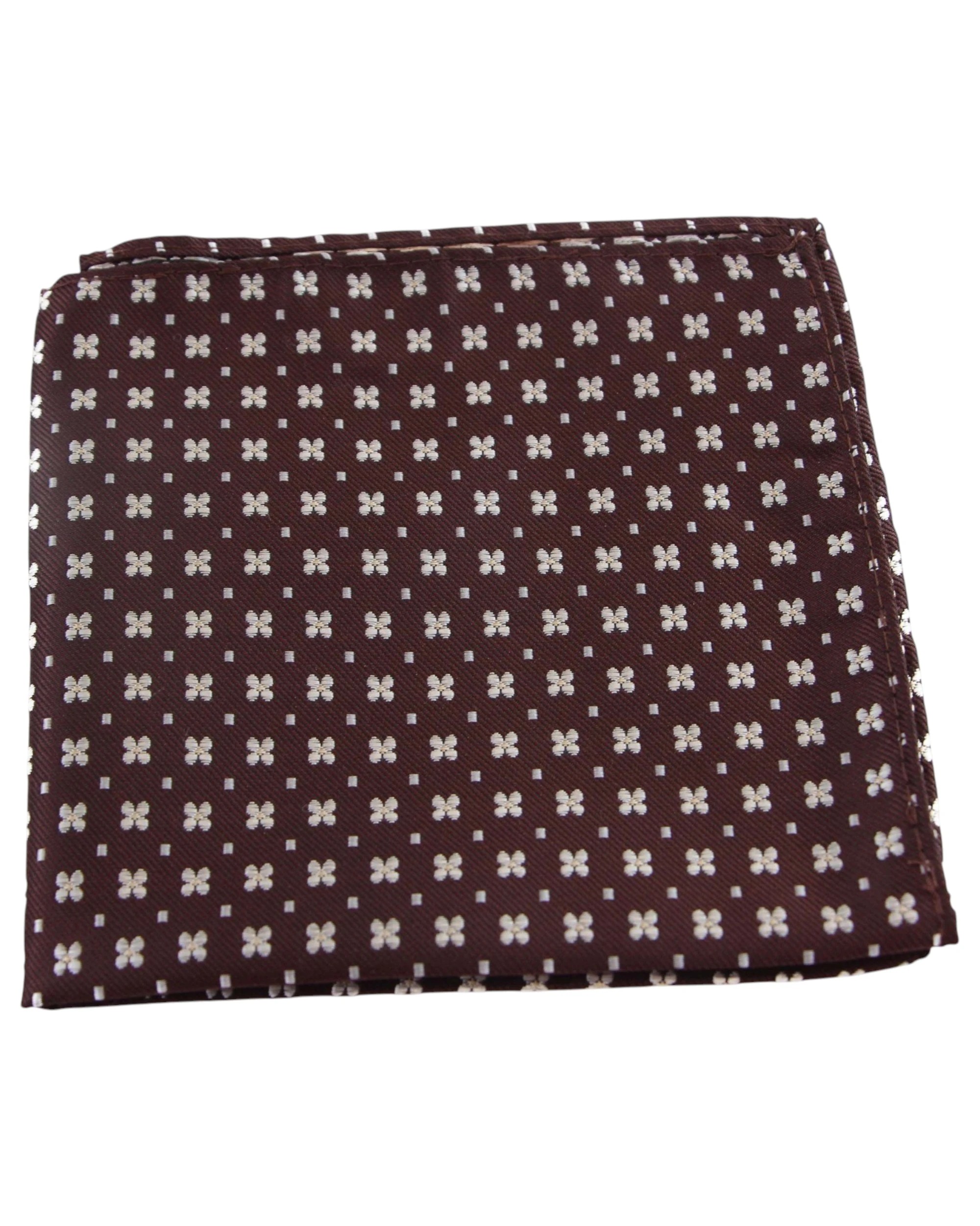 1 Zasel Mens Brown & White Flower Silk Pocket Square - Multi, 1 of 3
