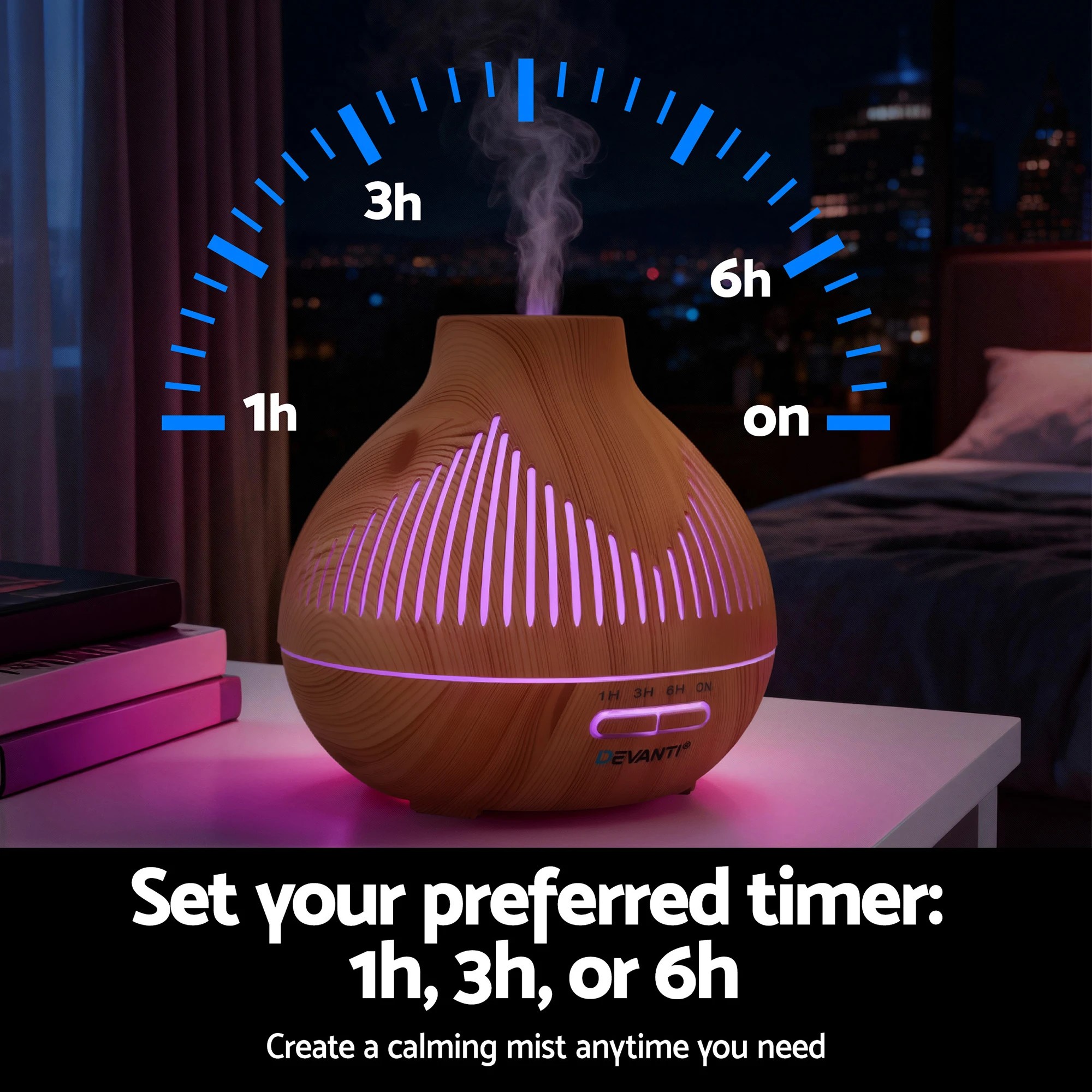 6 Devanti Ultrasonic Aroma Diffuser Aromatherapy 400ml LED Lights Iron Humidifier  Light wood grain - Natural, 6 of 9