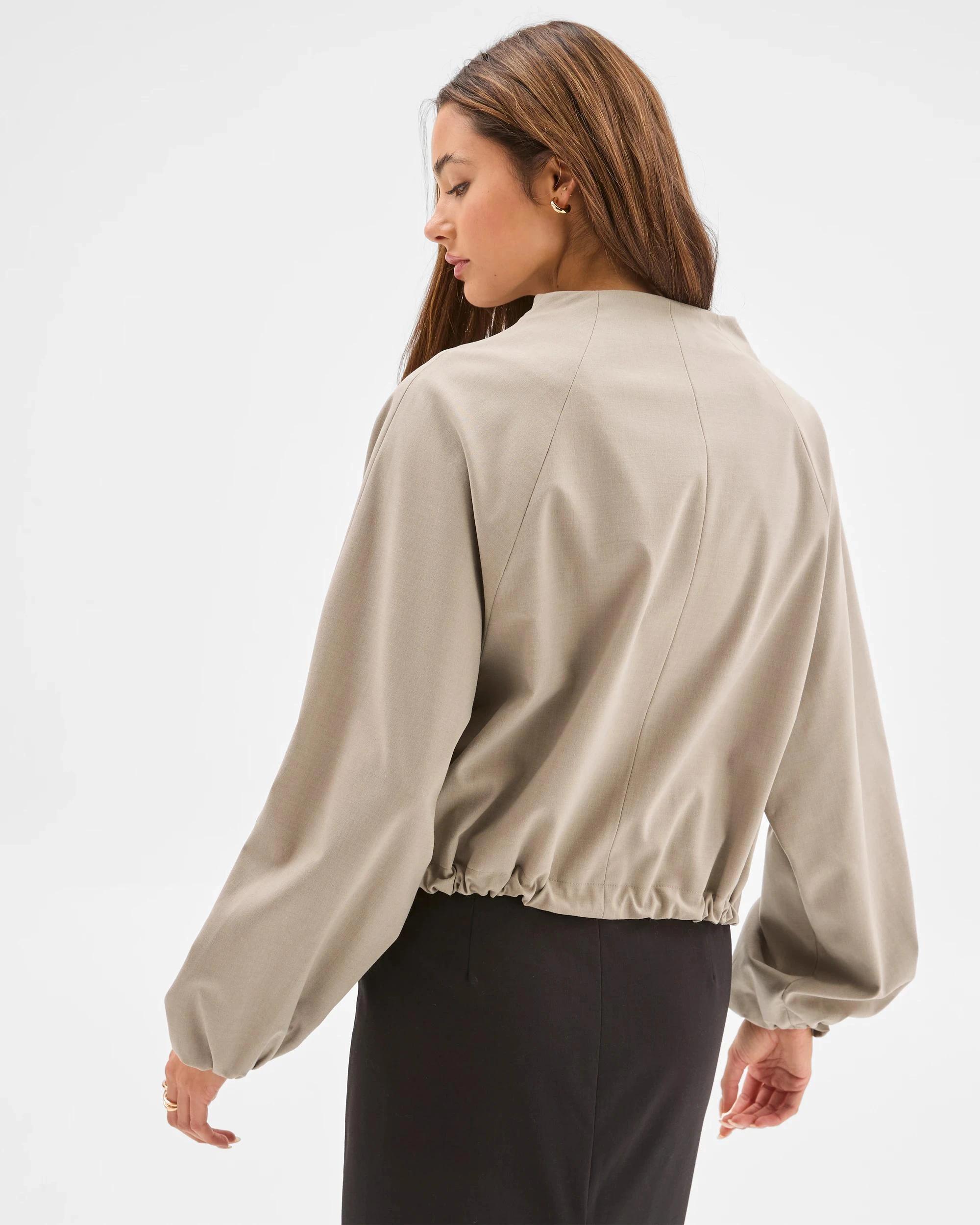 6 Lily Loves Tailored 1/4 Zip Jacket LIGHT KHAKI, 6 of 6