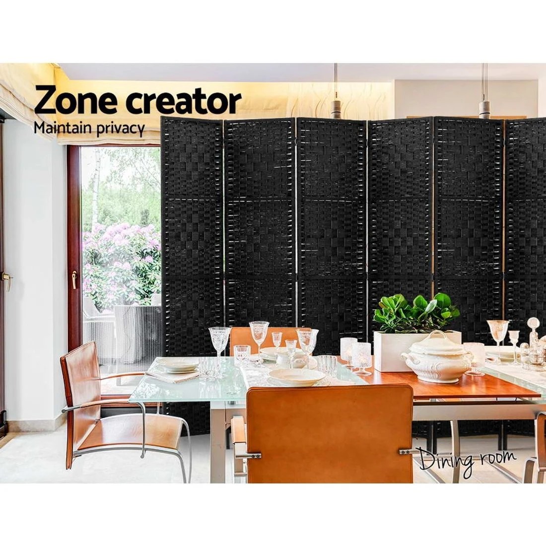 6 Artiss 8 Panel Room Divider Screen 326x170cm Woven - Black, 6 of 8